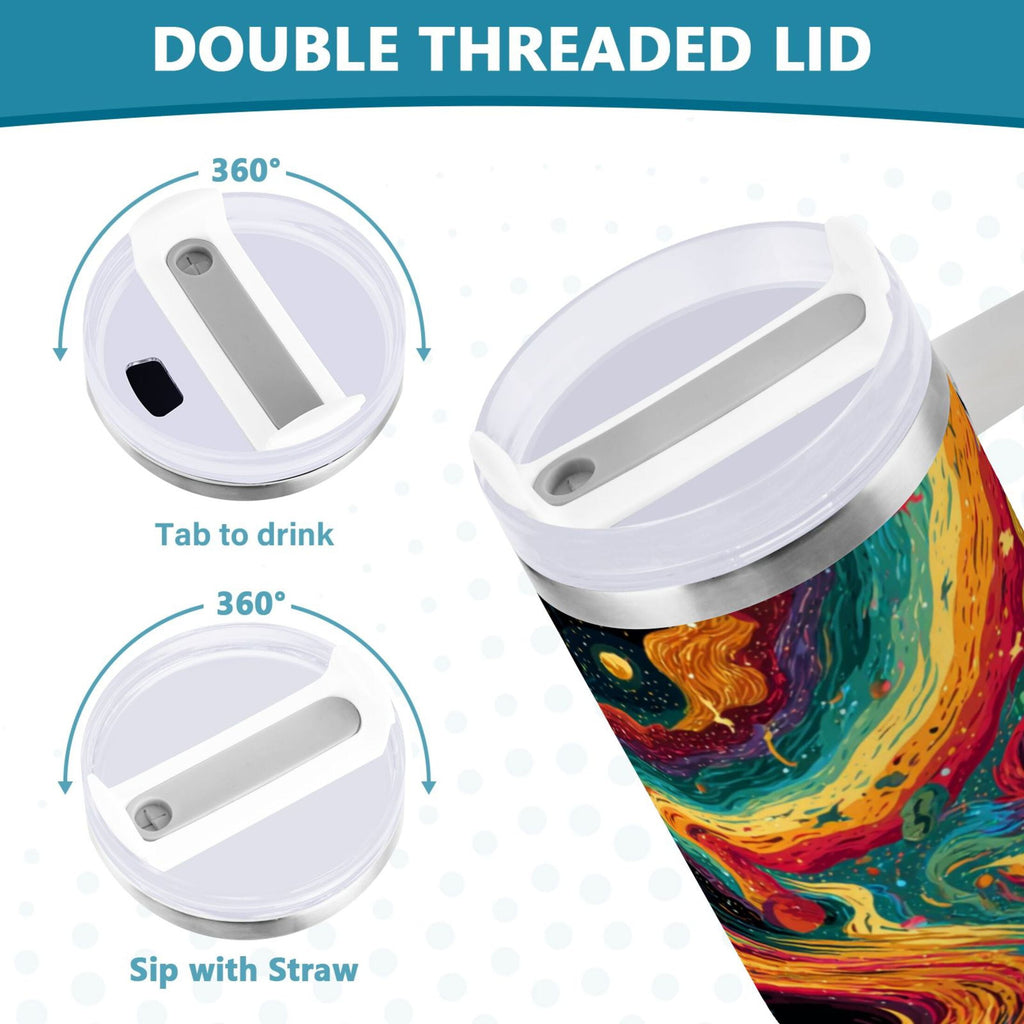 40 oz Insulated Stainless Steel Tumbler Double Wall Stainless Steel Tumbler with 2-Way Drinking Swirling Galaxy