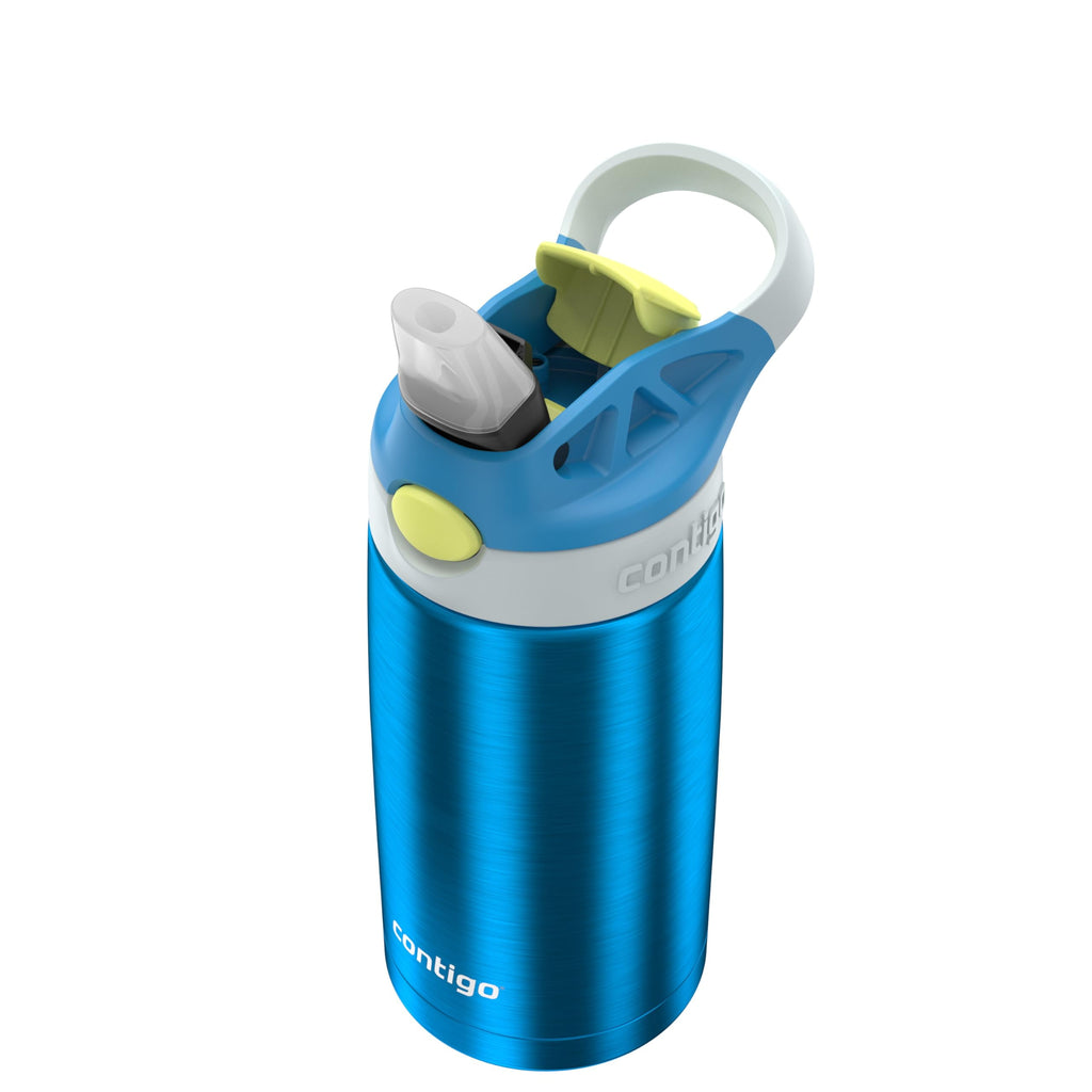 Kids Water Bottle with Straw 13 oz Autospout, Easy Clean Lid, Pop Up Spill Proof Valve, Durable BPA Free Plastic, for School Sports Travel, Blue