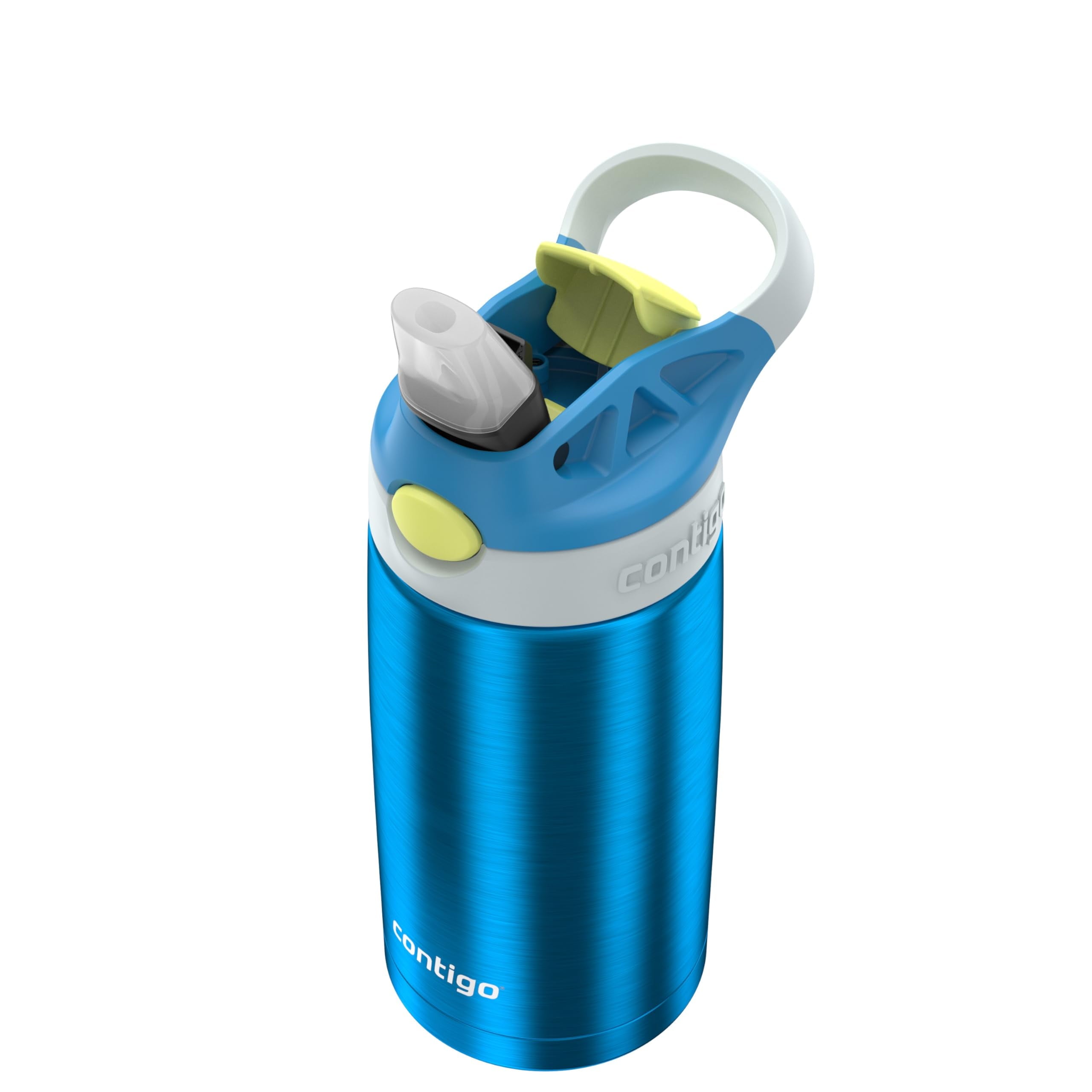 Kids Water Bottle with Straw 13 oz Autospout, Easy Clean Lid, Pop Up Spill Proof Valve, Durable BPA Free Plastic, for School Sports Travel, Blue