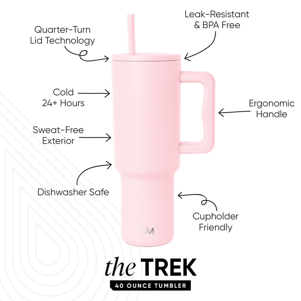 Simple Modern 40 fl oz Insulated Stainless Steel Trek Tumbler with Straw Lid | Blush