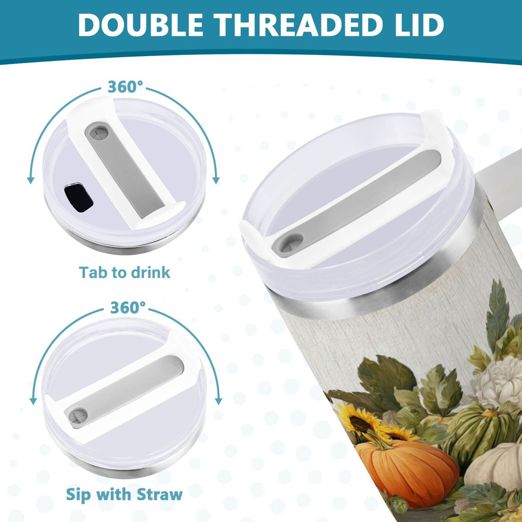40 oz Insulated Stainless Steel Tumbler Double Wall Stainless Steel Tumbler with 2-Way Drinking Truck Full Of Pumpkins