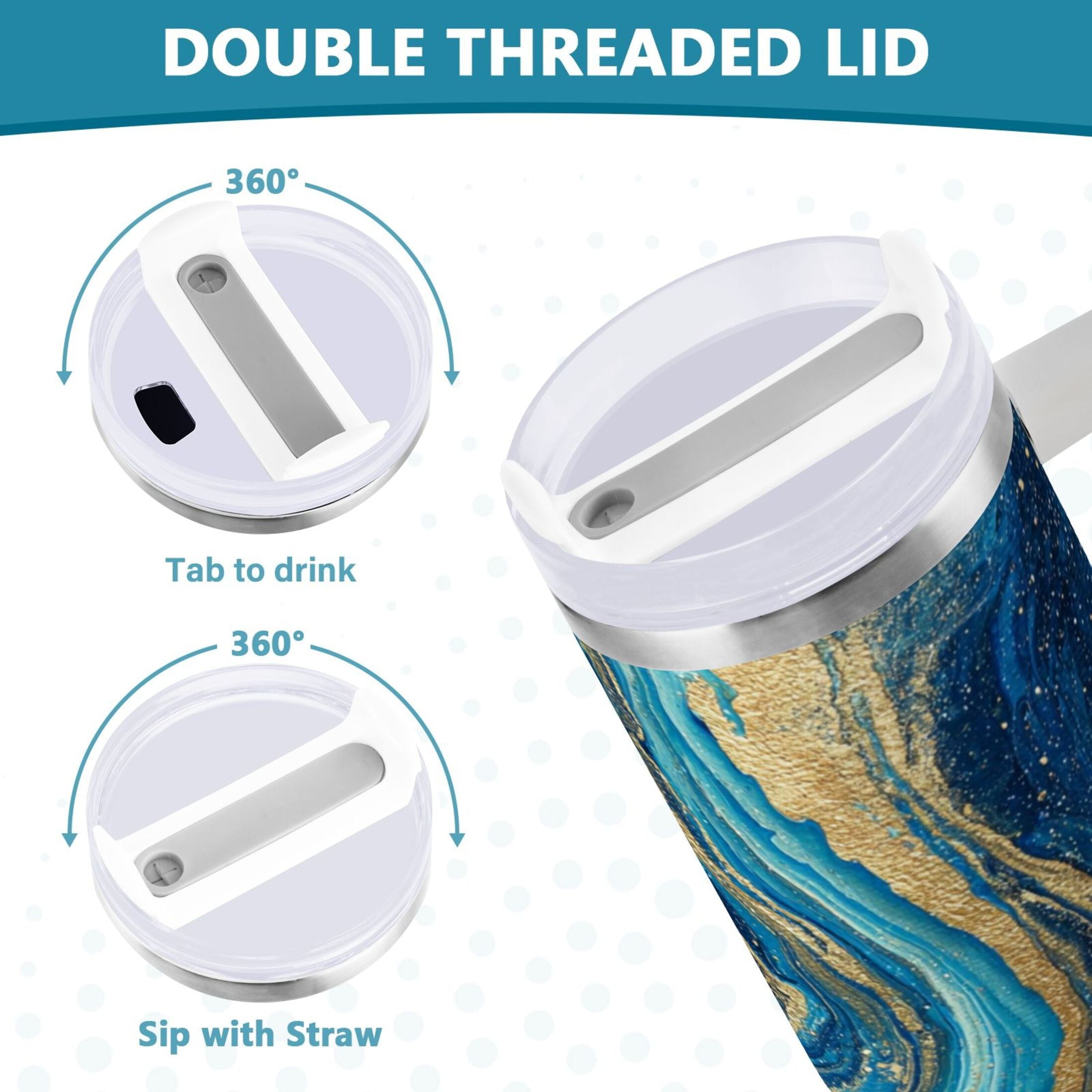 30 oz Insulated Stainless Steel Tumbler Double Wall Stainless Steel Tumbler with 2-Way Drinking Blue and Gold Ocean