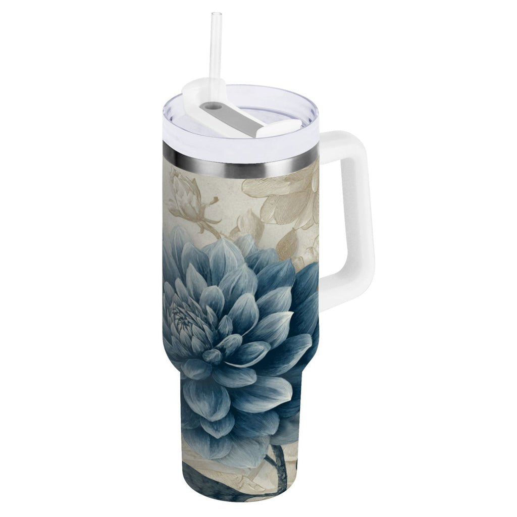 40 oz Insulated Stainless Steel Tumbler Double Wall Stainless Steel Tumbler with 2-Way Drinking Blue Flower with Butterflies
