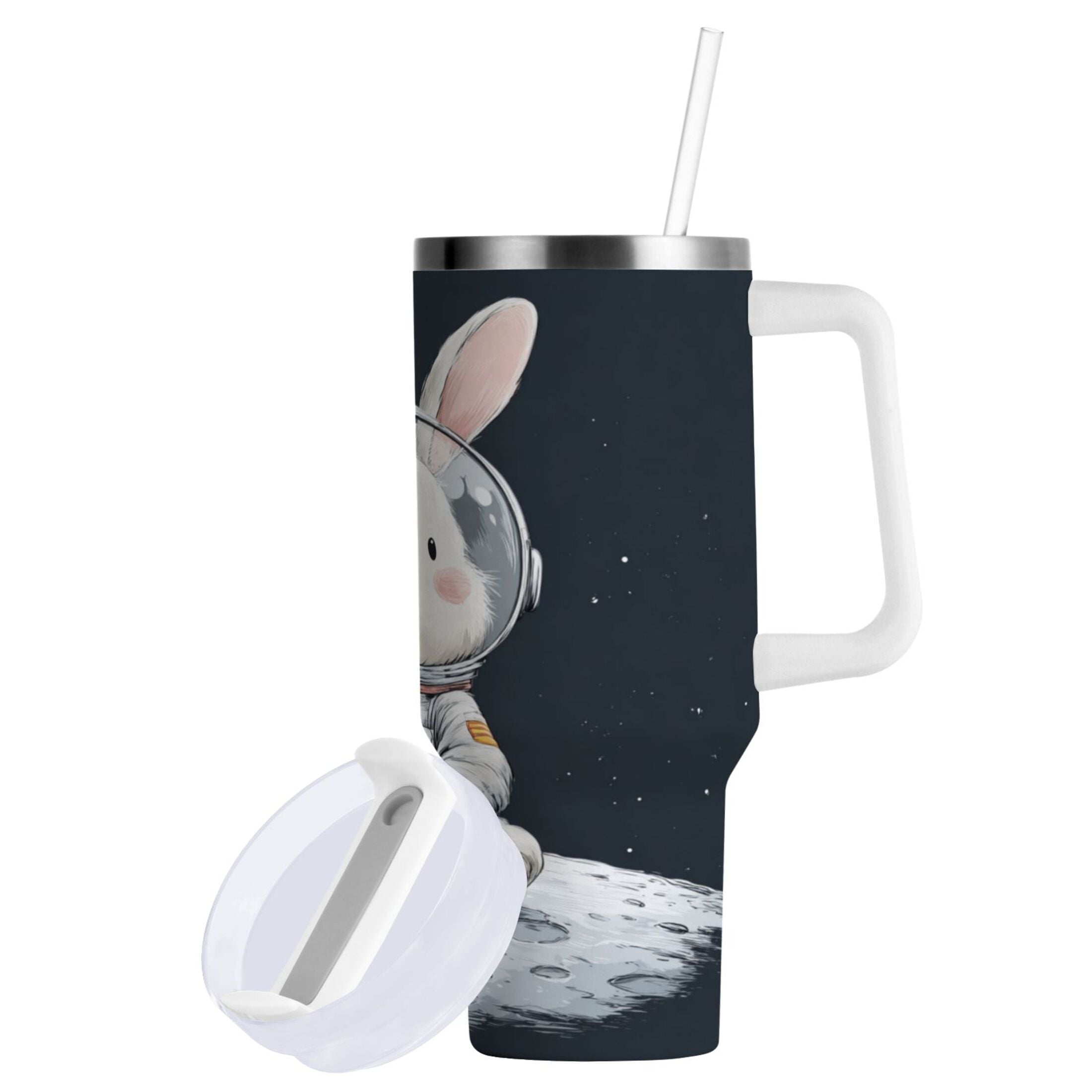 40 oz Insulated Stainless Steel Tumbler Double Wall Stainless Steel Tumbler with 2-Way Drinking Rabbit in A Space
