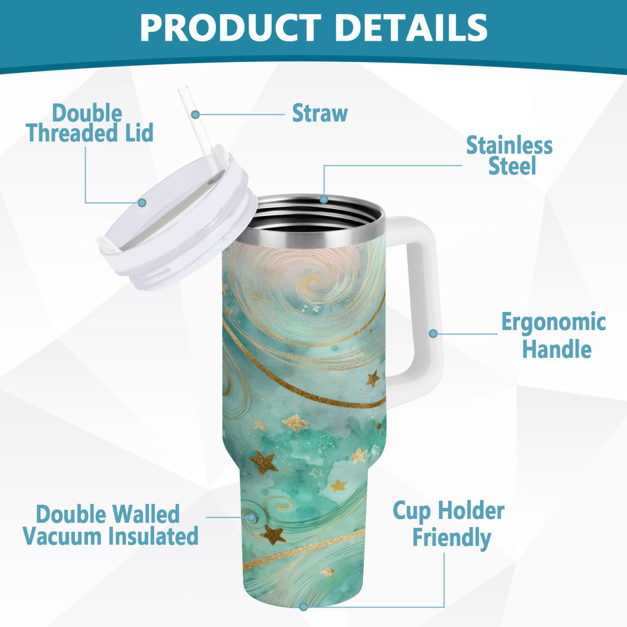 30 oz Insulated Stainless Steel Tumbler Double Wall Stainless Steel Tumbler with 2-Way Drinking Beautiful Swirling Lines