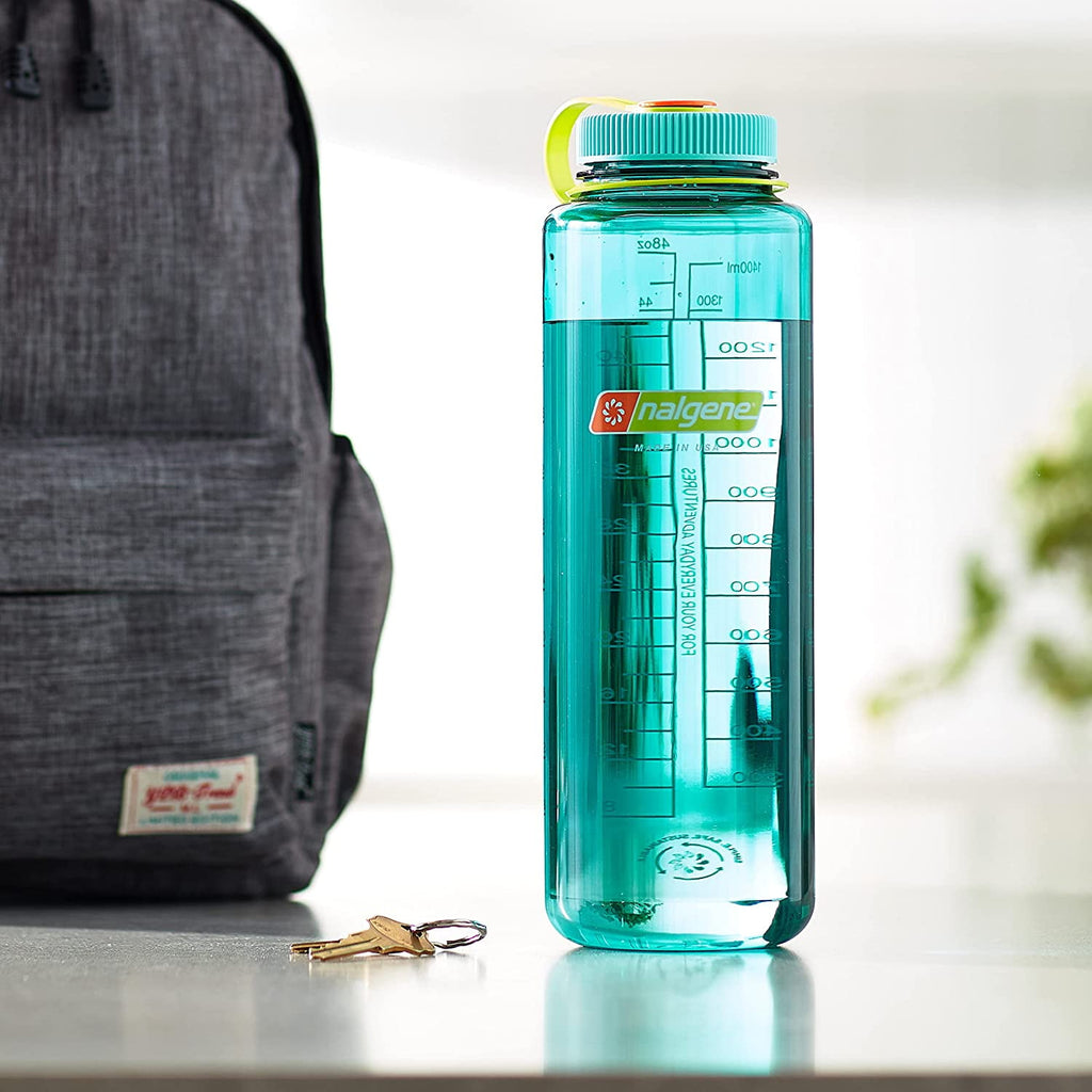 Nalgene Sustain Tritan BPA-Free Water Made with Material Derived from 50% Plastic Waste (using ISCC certified mass balance), 48 OZ, Wide Mouth, Cerulean