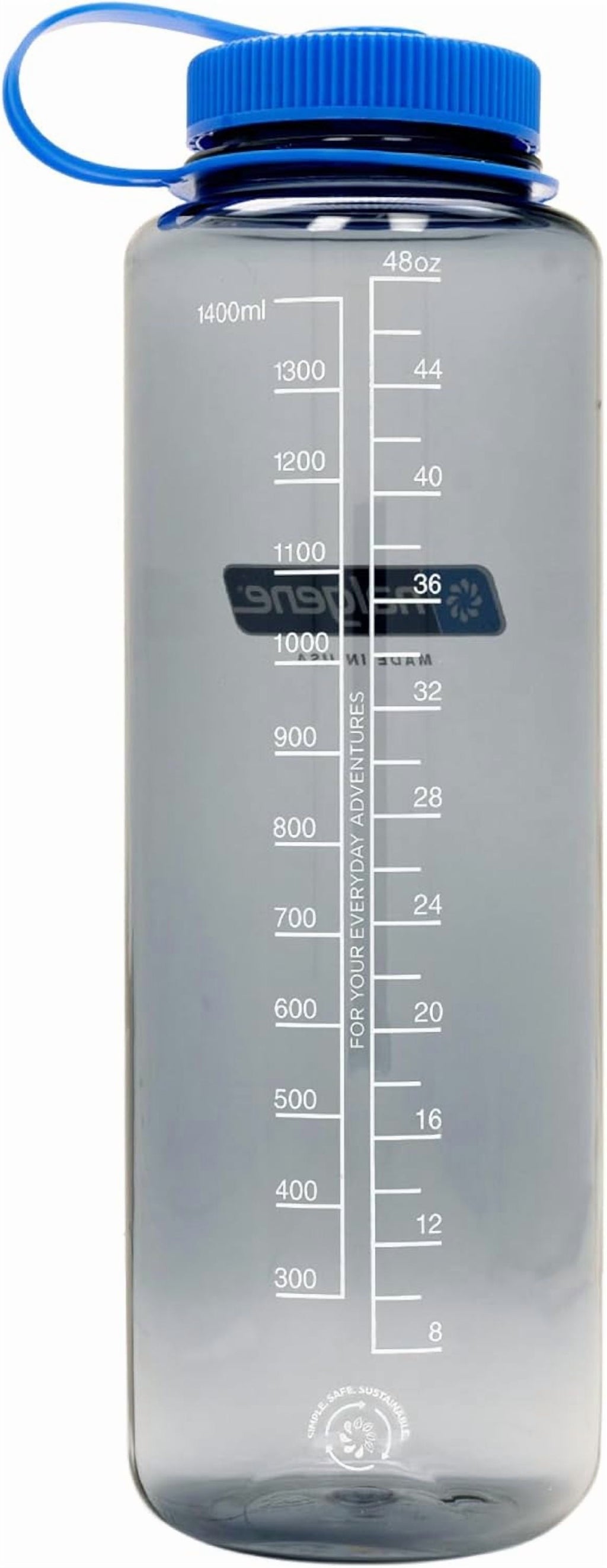Nalgene Sustain Tritan BPA-Free Water Made with Material Derived from 50% Plastic Waste (using ISCC certified mass balance), 48 OZ, Wide Mouth, Cerulean