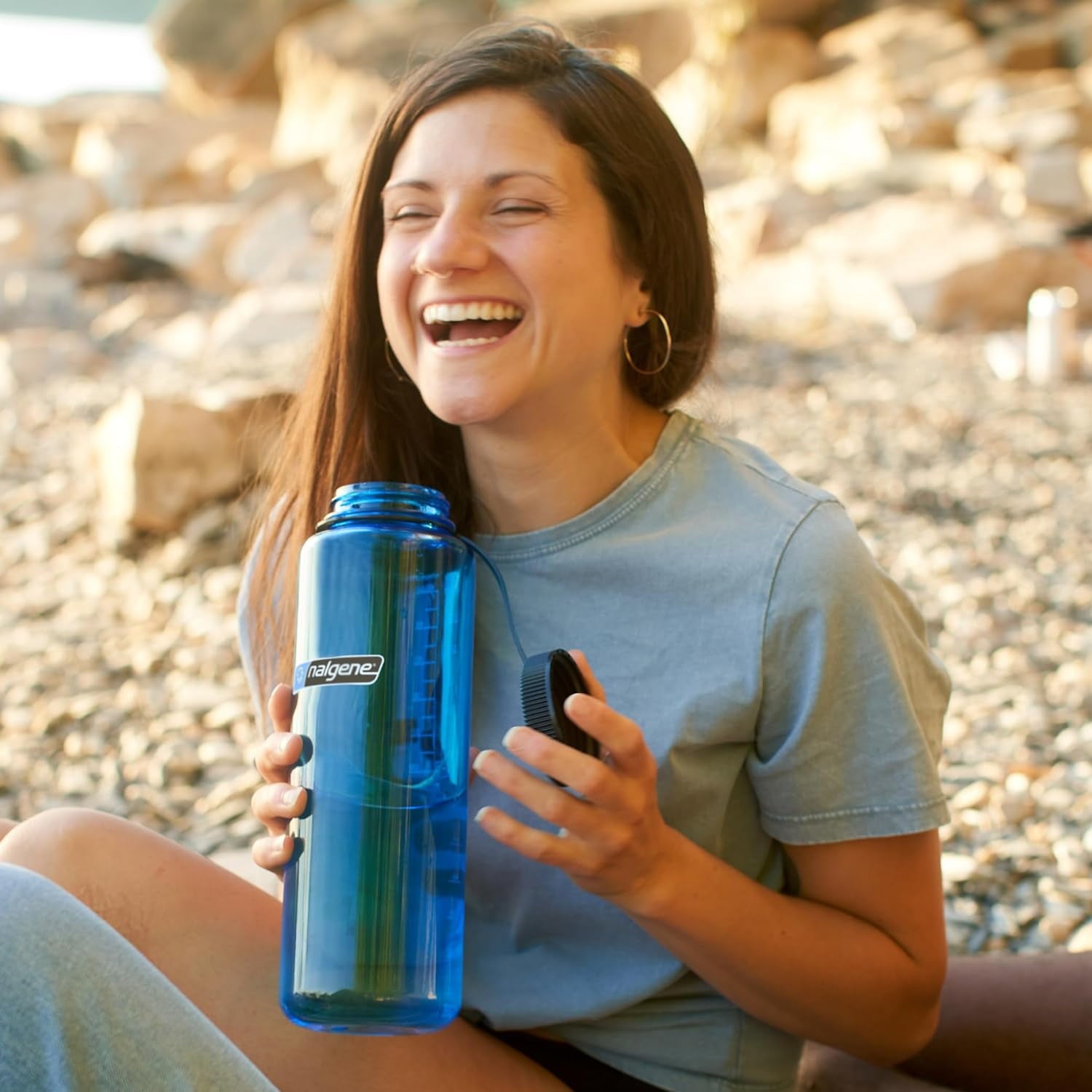 Nalgene Sustain Tritan BPA-Free Water Made with Material Derived from 50% Plastic Waste (using ISCC certified mass balance), 48 OZ, Wide Mouth, Cerulean
