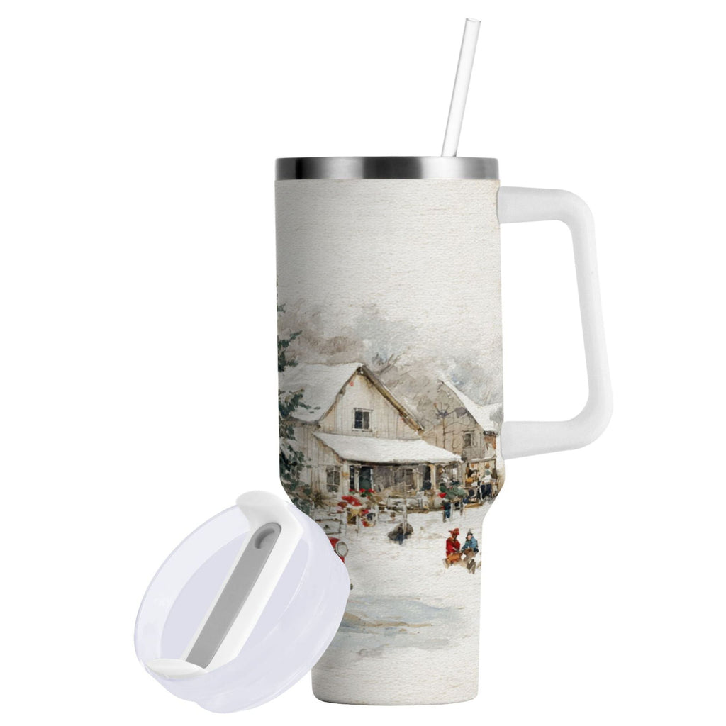 30 oz Insulated Stainless Steel Tumbler Double Wall Stainless Steel Tumbler with 2-Way Drinking Truck with Christmas Decorations