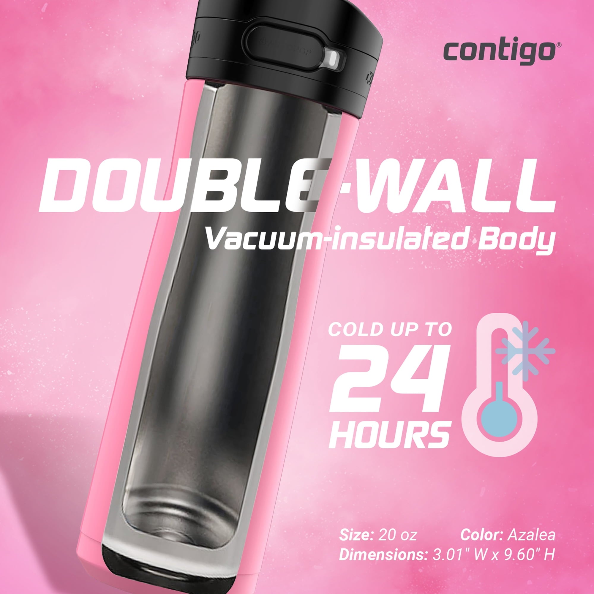 Contigo Jackson Chill 2.0 Stainless Steel Water Bottle with AUTOPOP Lid, 20 Ounces, Azalea