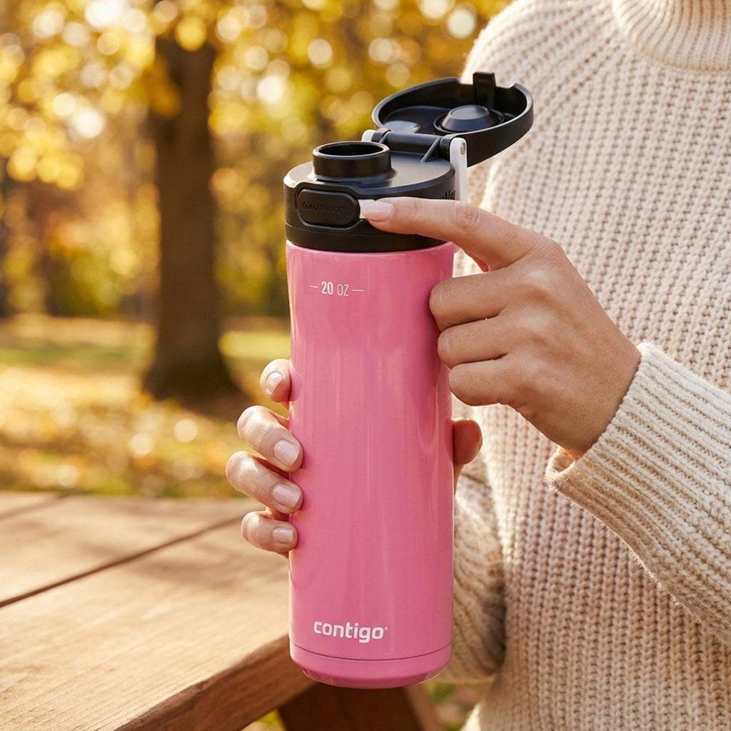 Contigo Jackson Chill 2.0 Stainless Steel Water Bottle with AUTOPOP Lid, 20 Ounces, Azalea