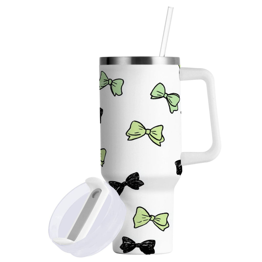 40 oz Insulated Stainless Steel Tumbler Double Wall Stainless Steel Tumbler with 2-Way Drinking Green and Black Bows