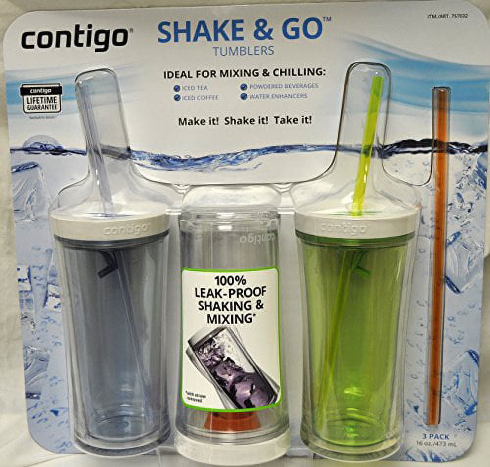 Contigo Shake &amp; Go Plastic Tumblers - Set of 3 (Green Navy &amp; Clear)