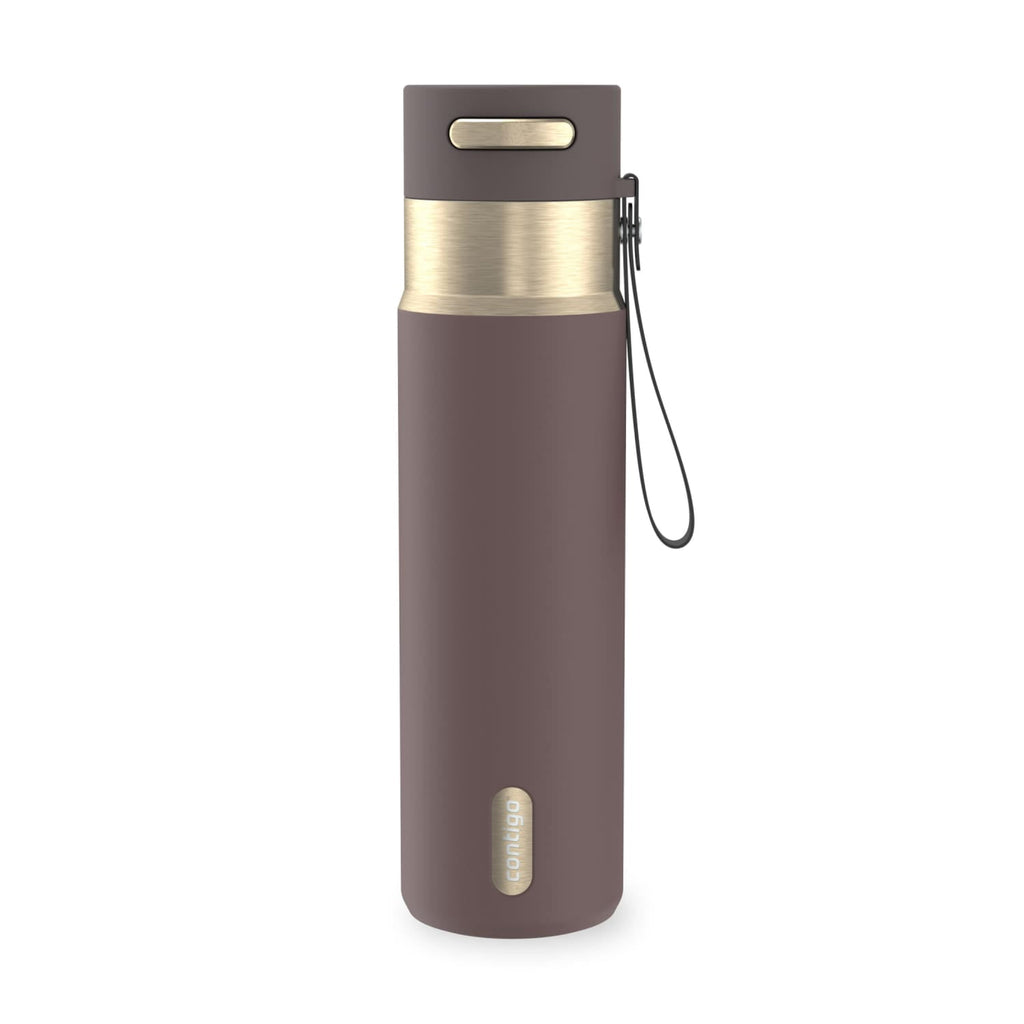 Contigo AutoSeal Leakproof Stainless Steel Reusable Water Bottle Tumbler with Carrying Strap, Cream/Champagne, 24 oz