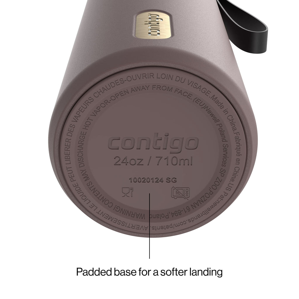 Contigo AutoSeal Leakproof Stainless Steel Reusable Water Bottle Tumbler with Carrying Strap, Cream/Champagne, 24 oz