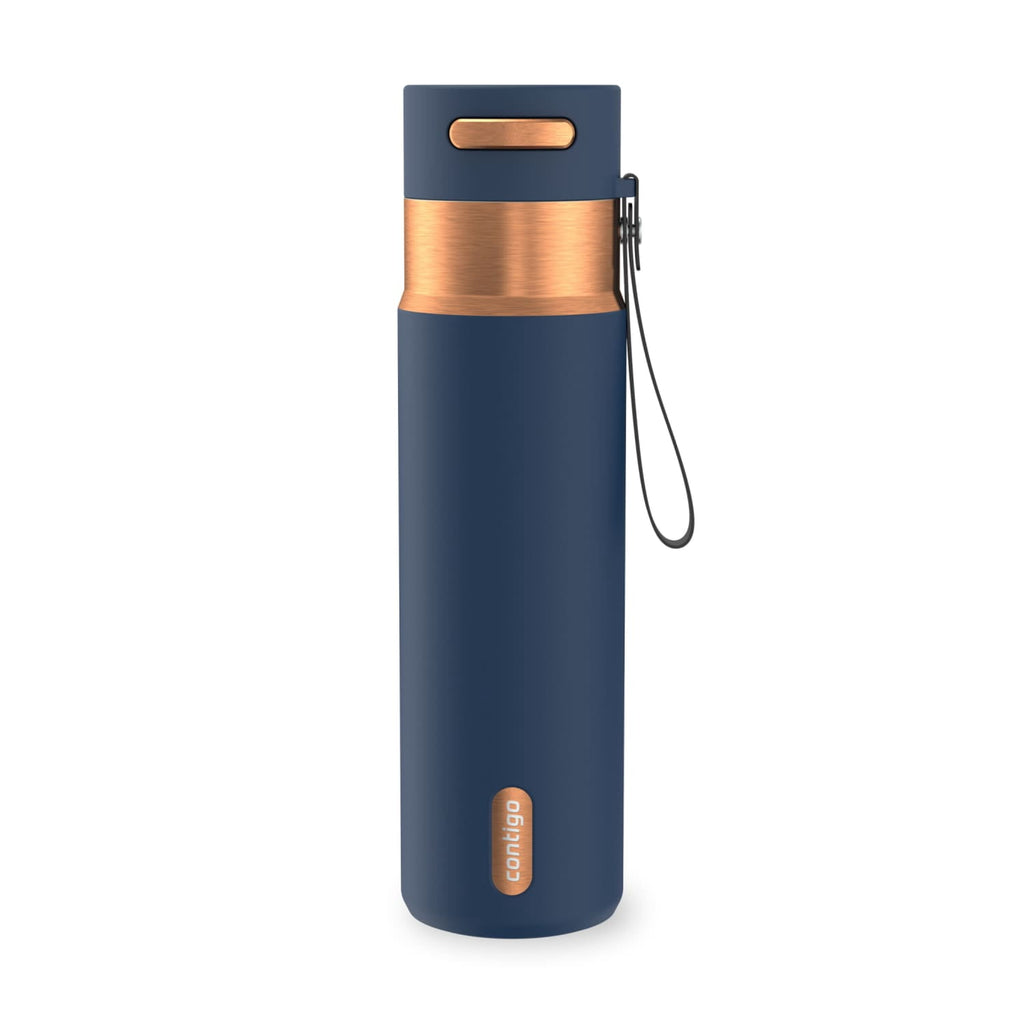 Contigo AutoSeal Leakproof Stainless Steel Reusable Water Bottle Tumbler with Carrying Strap, Cream/Champagne, 24 oz