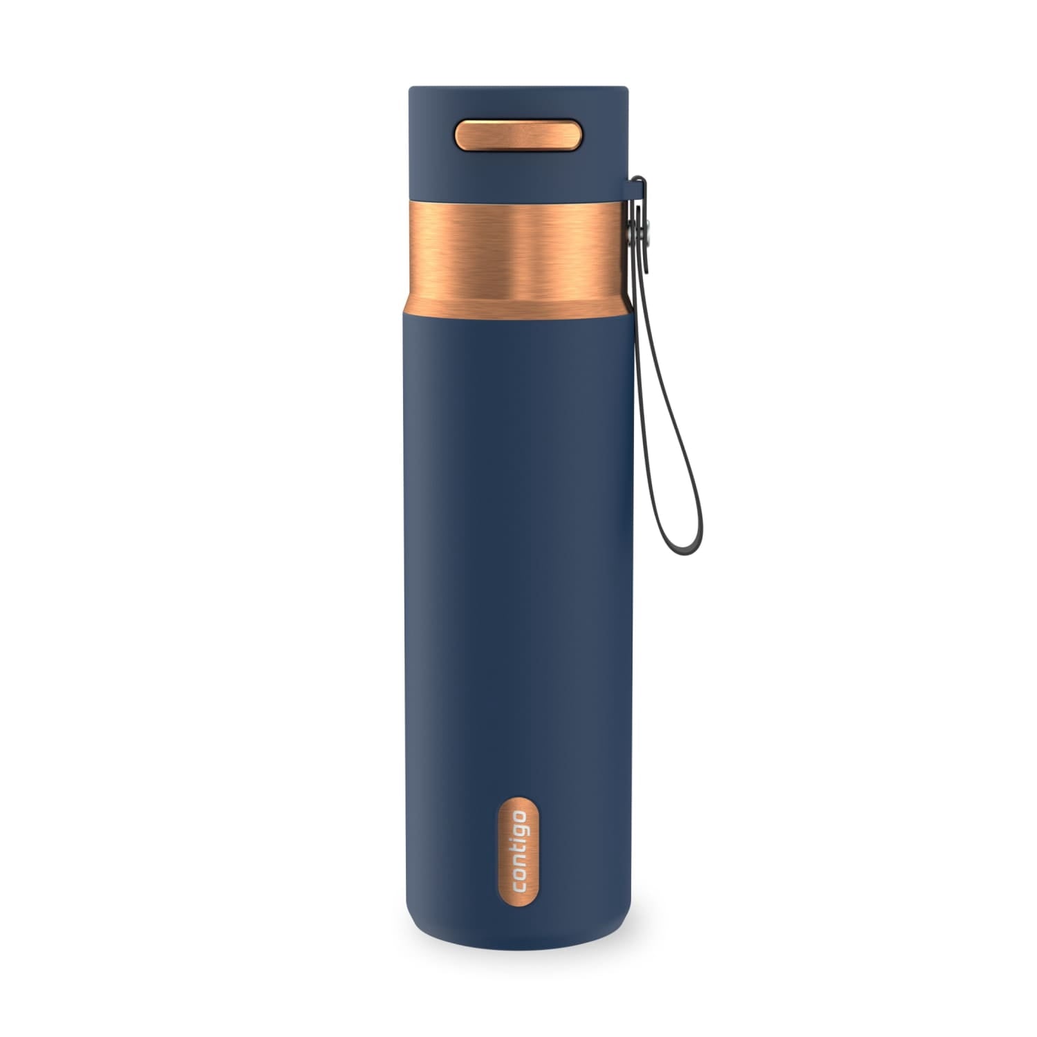 Contigo AutoSeal Leakproof Stainless Steel Reusable Water Bottle Tumbler with Carrying Strap, Cream/Champagne, 24 oz