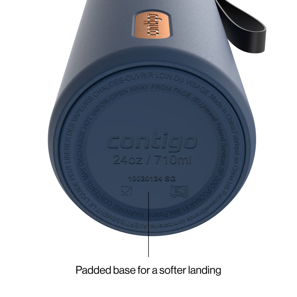 Contigo AutoSeal Leakproof Stainless Steel Reusable Water Bottle Tumbler with Carrying Strap, Cream/Champagne, 24 oz