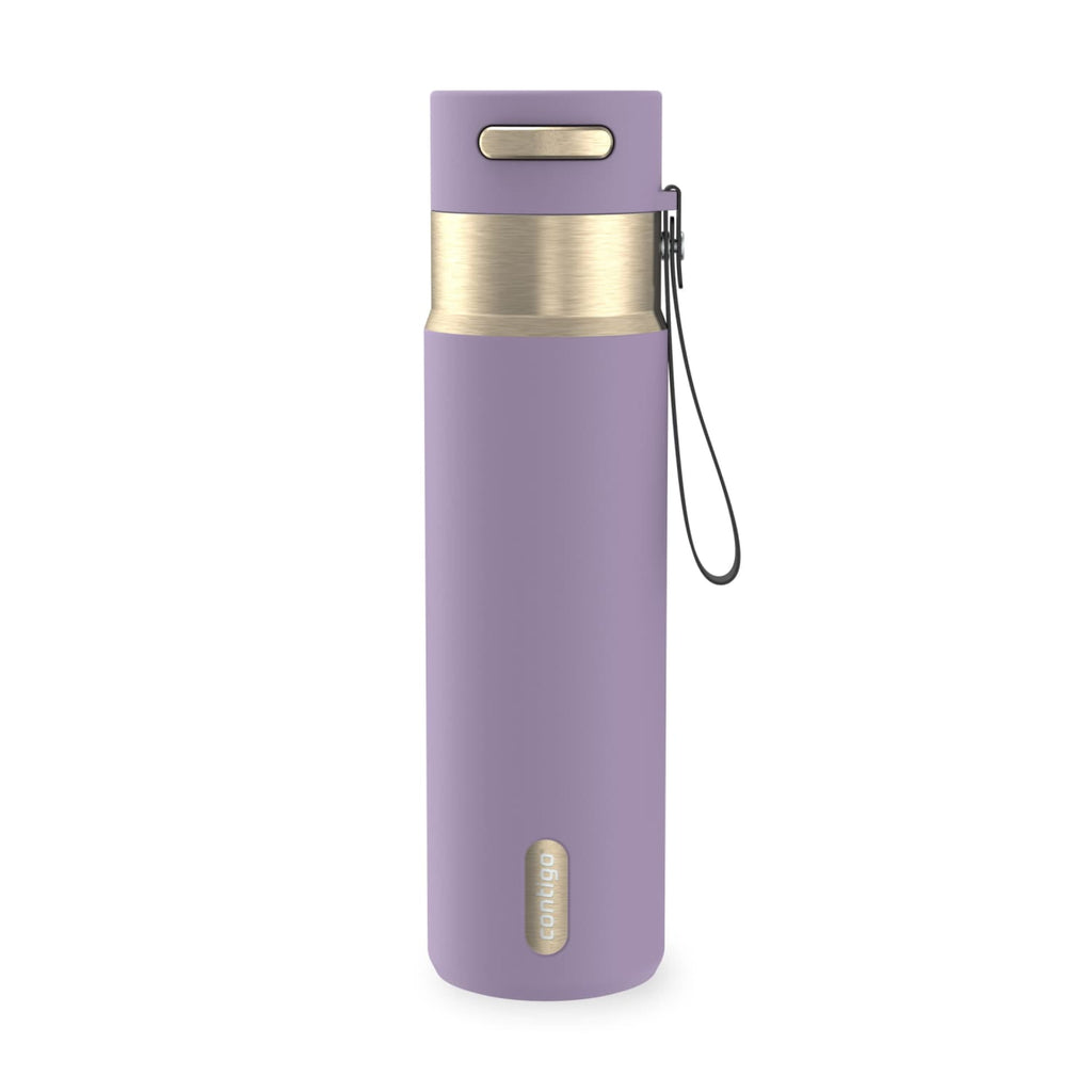 Contigo AutoSeal Leakproof Stainless Steel Reusable Water Bottle Tumbler with Carrying Strap, Cream/Champagne, 24 oz