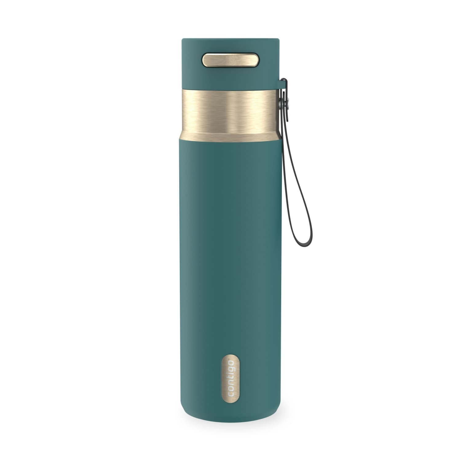 Contigo AutoSeal Leakproof Stainless Steel Reusable Water Bottle Tumbler with Carrying Strap, Cream/Champagne, 24 oz