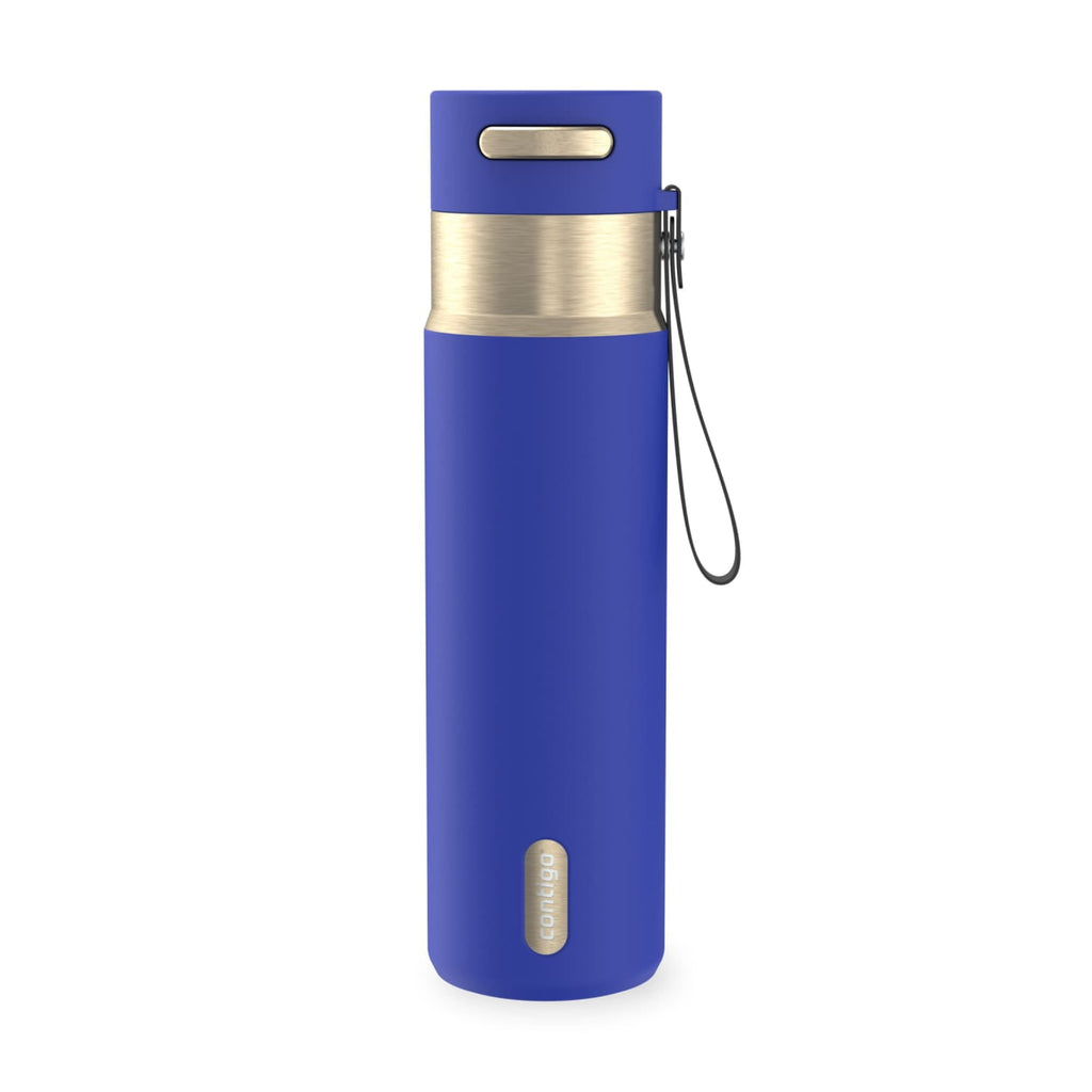 Contigo AutoSeal Leakproof Stainless Steel Reusable Water Bottle Tumbler with Carrying Strap, Cream/Champagne, 24 oz