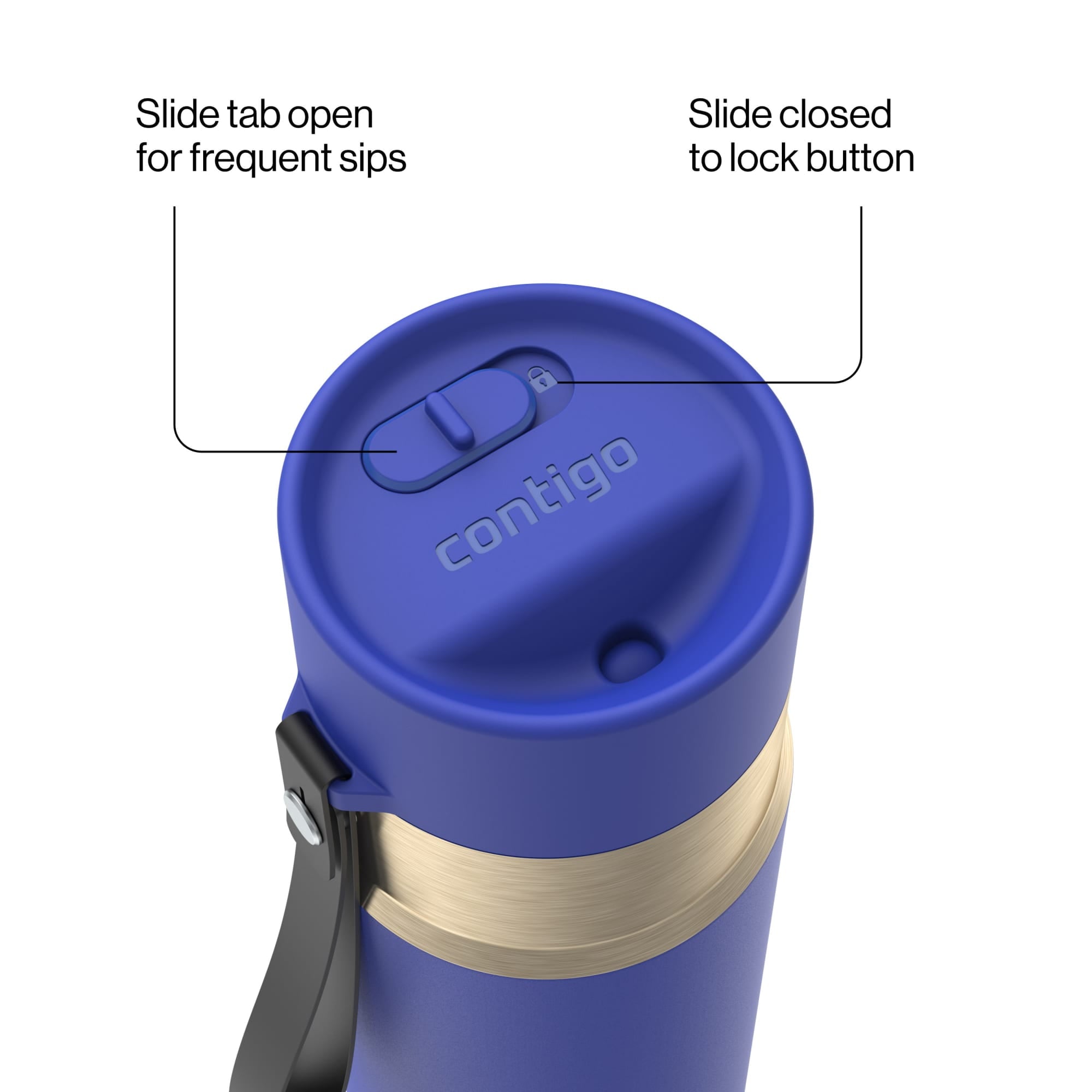 Contigo AutoSeal Leakproof Stainless Steel Reusable Water Bottle Tumbler with Carrying Strap, Cream/Champagne, 24 oz