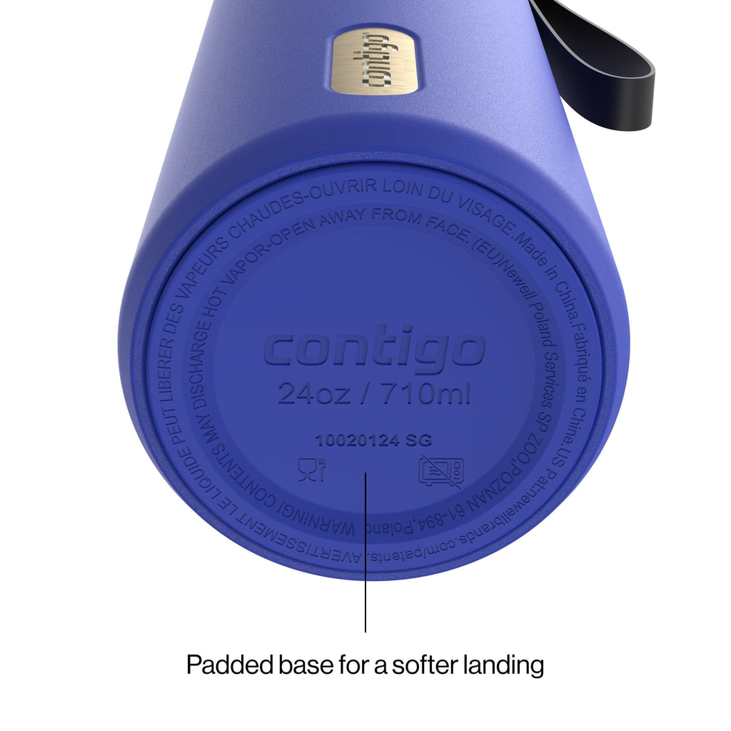 Contigo AutoSeal Leakproof Stainless Steel Reusable Water Bottle Tumbler with Carrying Strap, Cream/Champagne, 24 oz