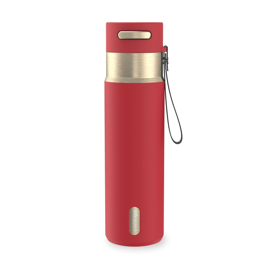 Contigo AutoSeal Leakproof Stainless Steel Reusable Water Bottle Tumbler with Carrying Strap, Cream/Champagne, 24 oz