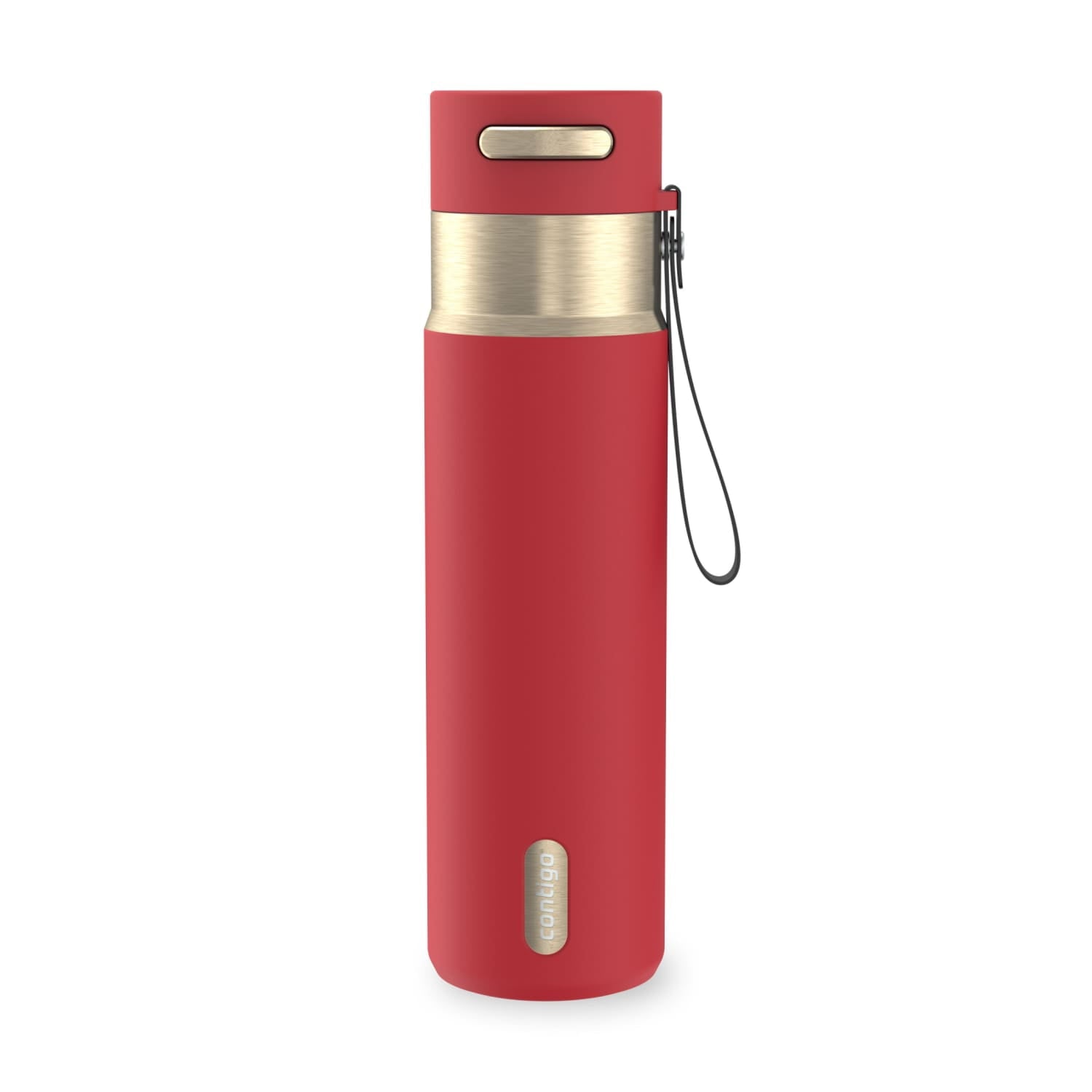 Contigo AutoSeal Leakproof Stainless Steel Reusable Water Bottle Tumbler with Carrying Strap, Cream/Champagne, 24 oz