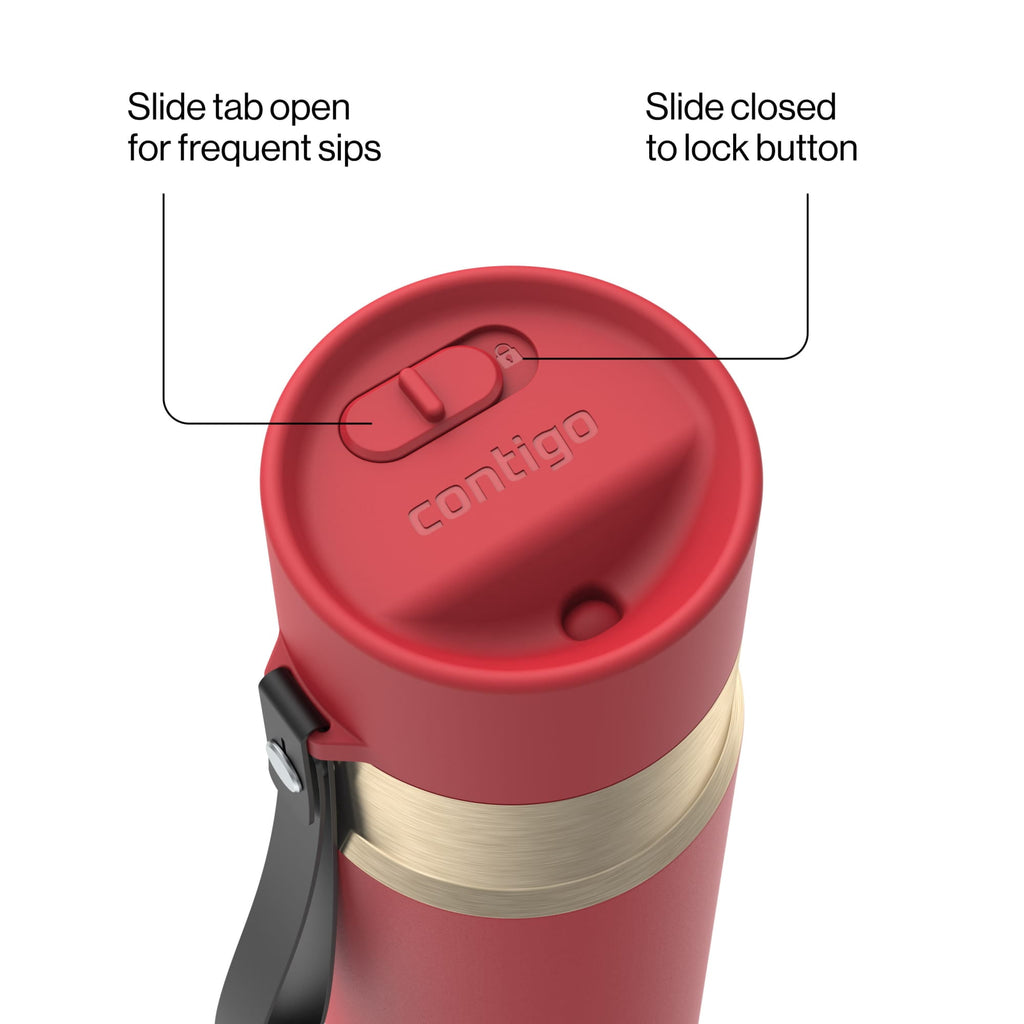 Contigo AutoSeal Leakproof Stainless Steel Reusable Water Bottle Tumbler with Carrying Strap, Cream/Champagne, 24 oz