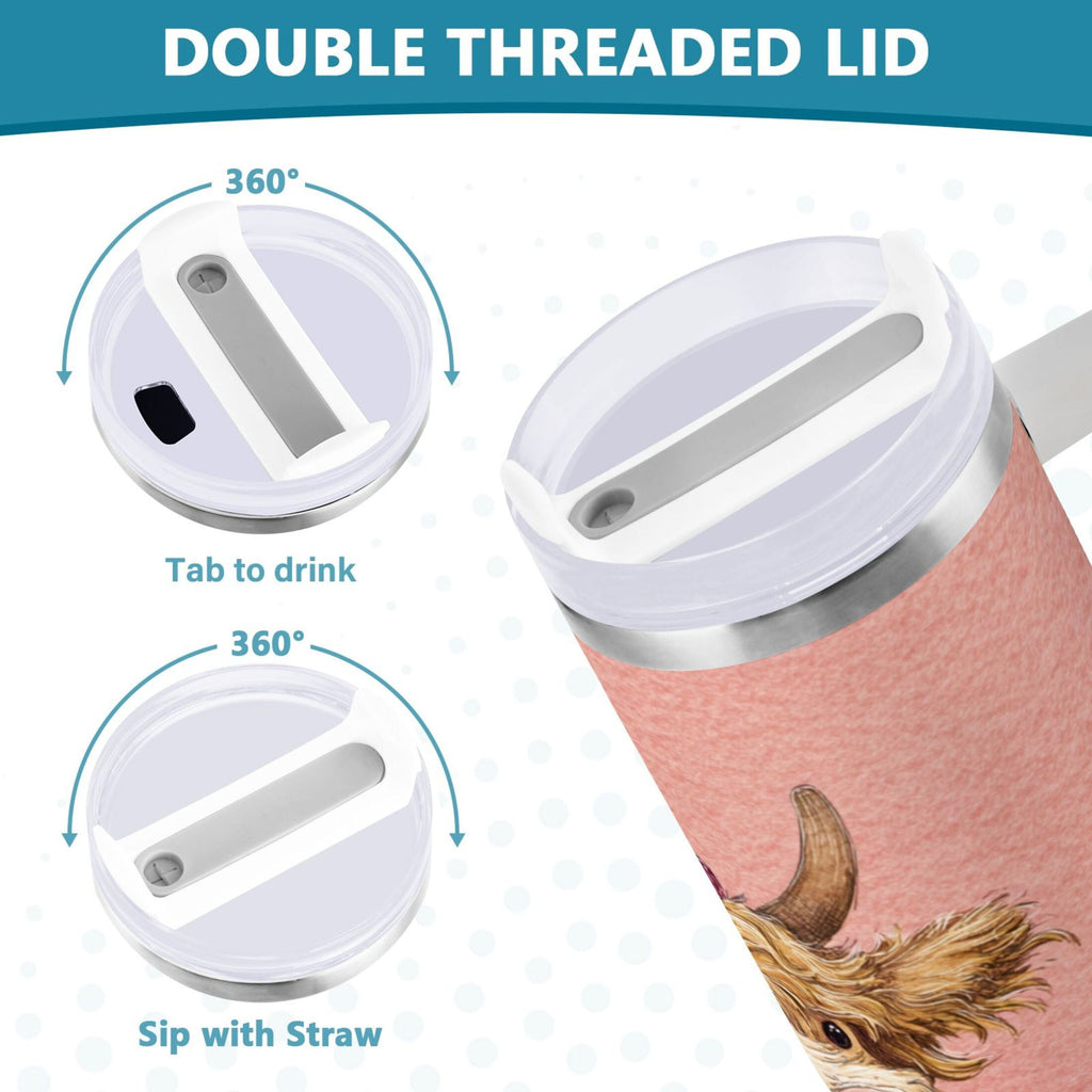 30 oz Insulated Stainless Steel Tumbler Double Wall Stainless Steel Tumbler with 2-Way Drinking Cow Wearing Scarf and Hat