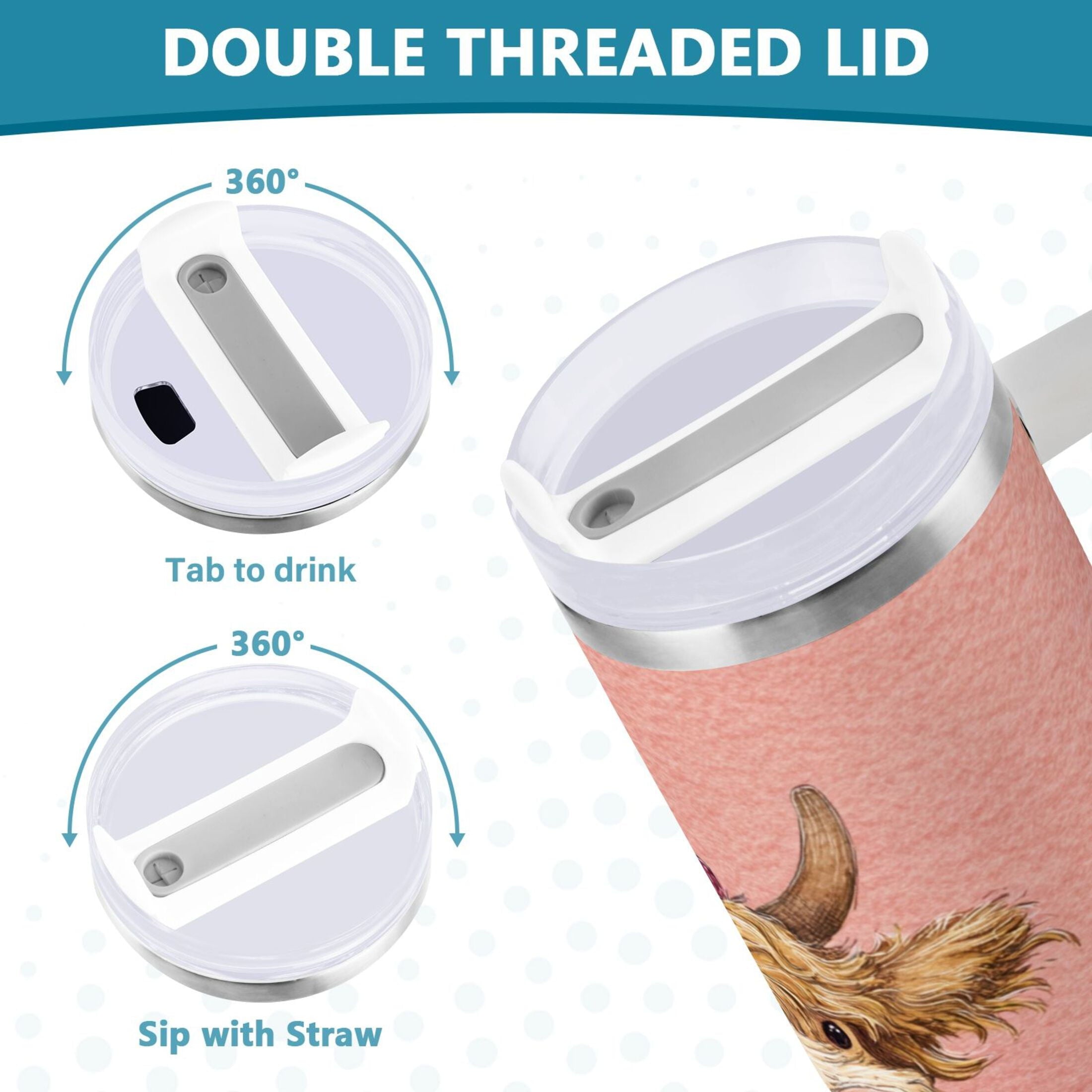 30 oz Insulated Stainless Steel Tumbler Double Wall Stainless Steel Tumbler with 2-Way Drinking Cow Wearing Scarf and Hat