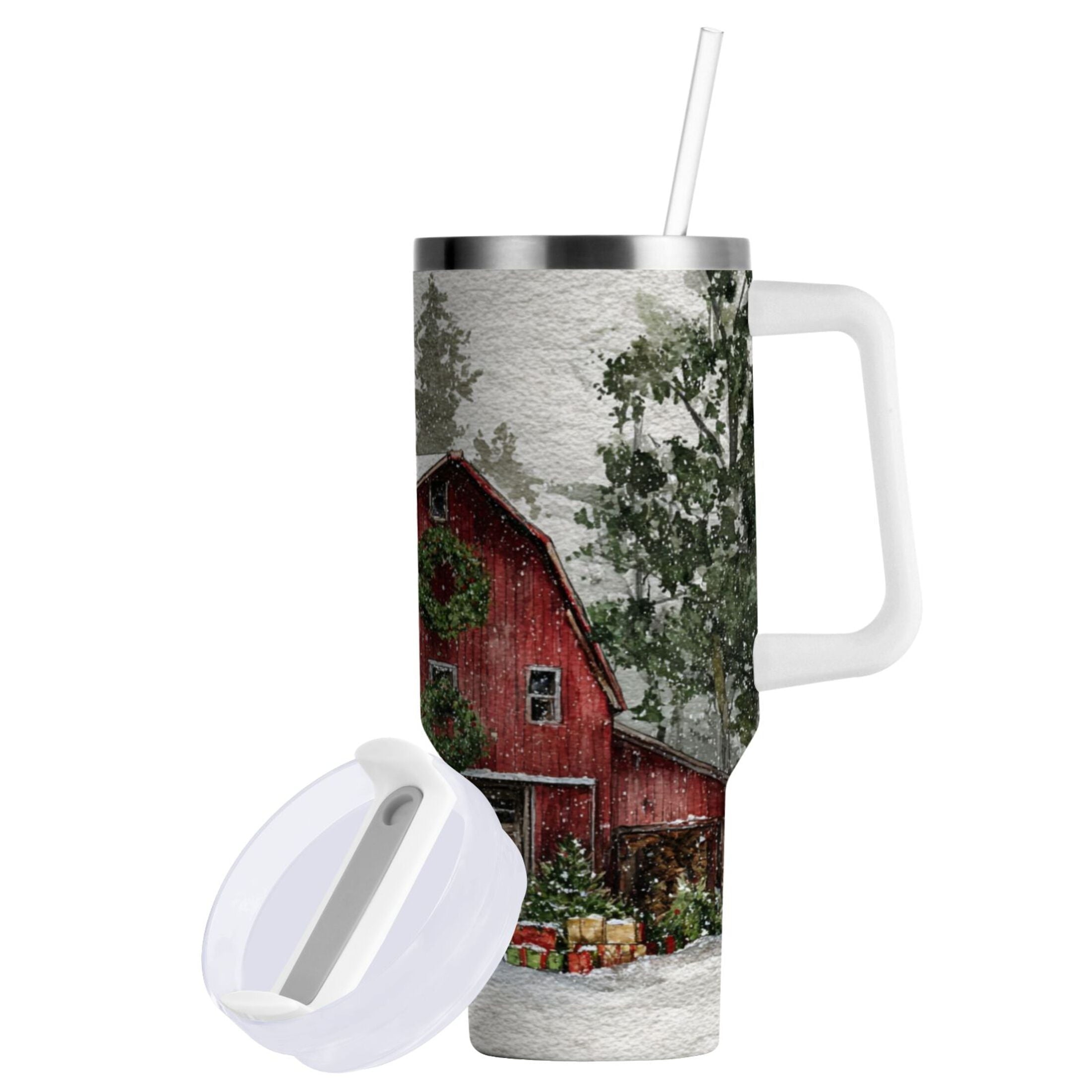 30 oz Insulated Stainless Steel Tumbler Double Wall Stainless Steel Tumbler with 2-Way Drinking Old Red Barn