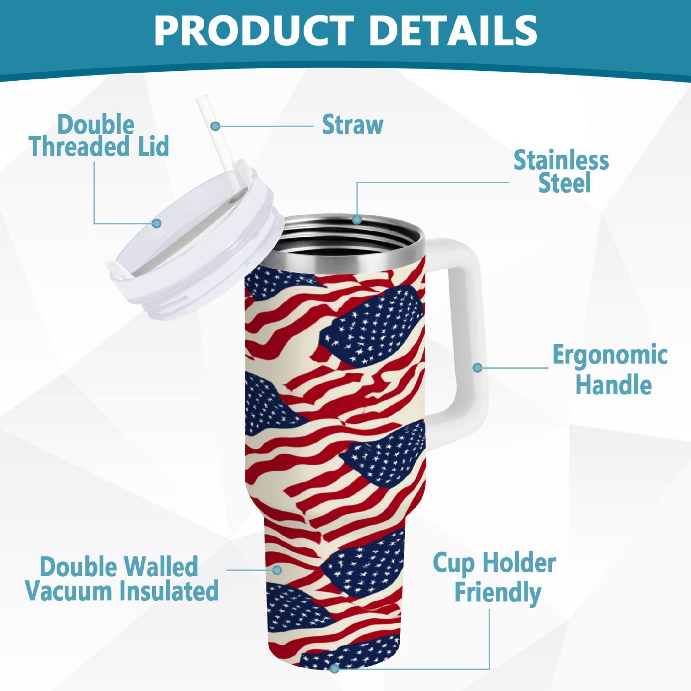 40 oz Insulated Stainless Steel Tumbler Double Wall Stainless Steel Tumbler with 2-Way Drinking Flags Abstract Design
