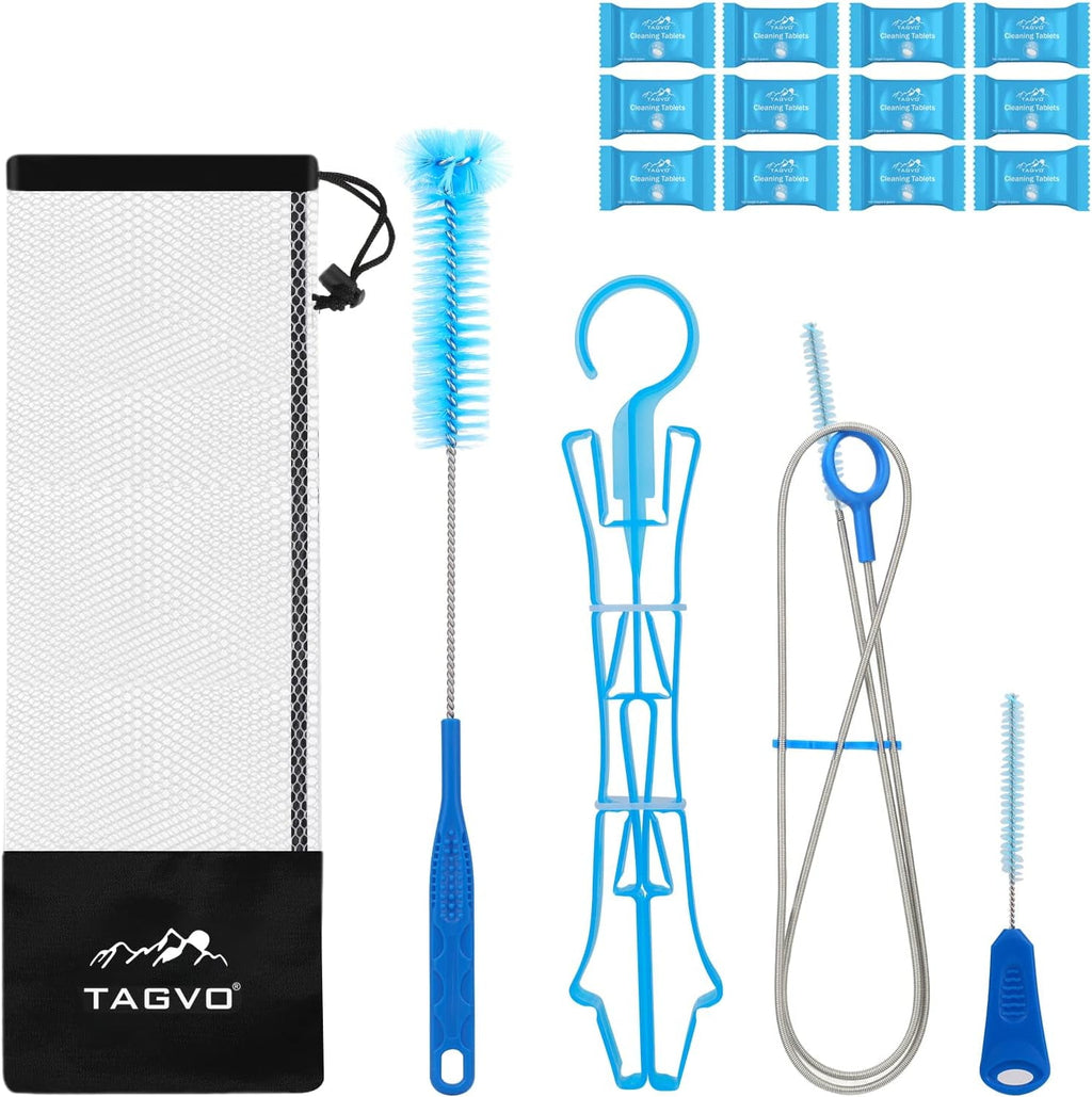 TAGVO Hydration Bladder 2 Liter BPA Free 70oz + Cleaning Brushes Kit, Leakproof Water Bladder Travel Reservoir Hydration Bag, Easy Cleaning by 3 Brushes and Air Drying by Collapsible Frame