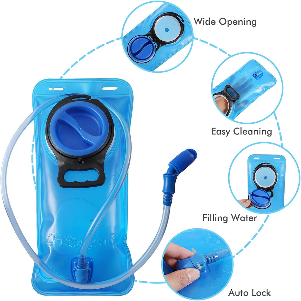 TAGVO Hydration Bladder 2 Liter BPA Free 70oz + Cleaning Brushes Kit, Leakproof Water Bladder Travel Reservoir Hydration Bag, Easy Cleaning by 3 Brushes and Air Drying by Collapsible Frame