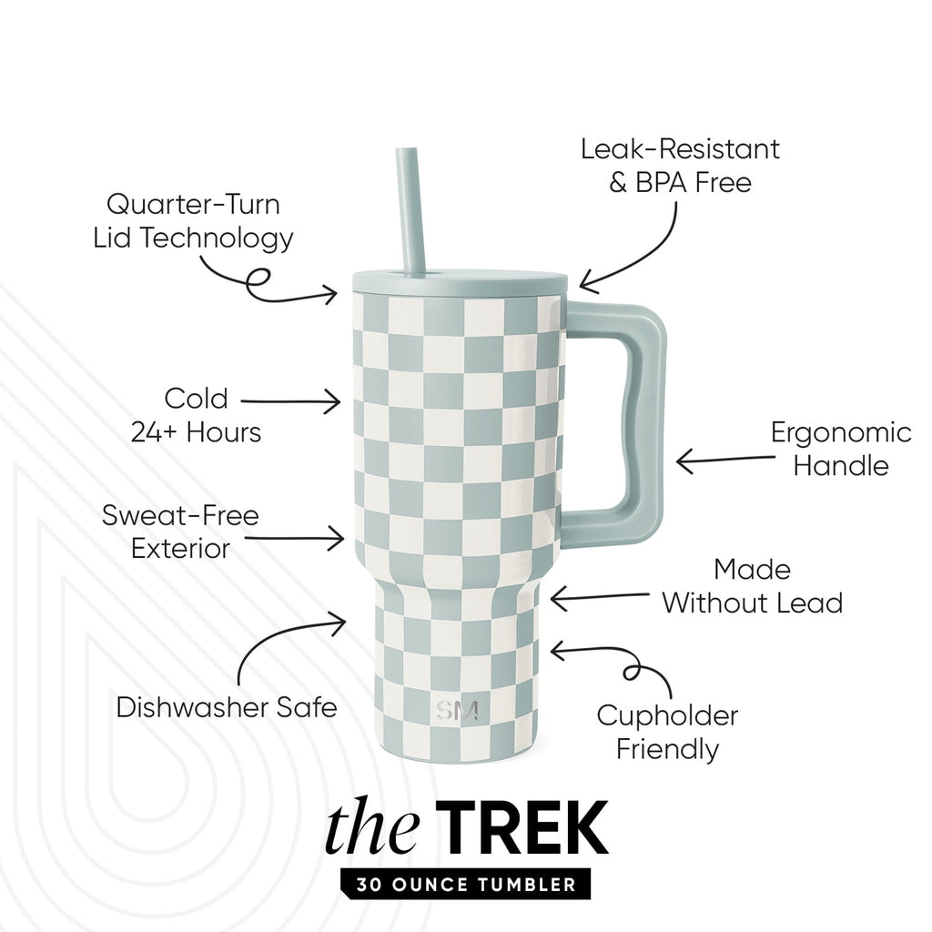 Simple Modern 30 fl oz Insulated Stainless Steel Trek Tumbler with Straw Lid | Seaglass Sage and Cream Checkmate