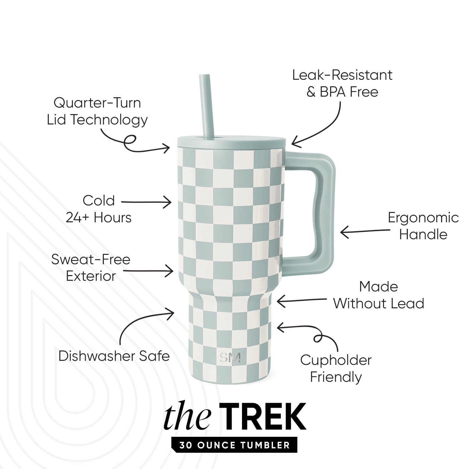 Simple Modern 30 fl oz Insulated Stainless Steel Trek Tumbler with Straw Lid | Seaglass Sage and Cream Checkmate