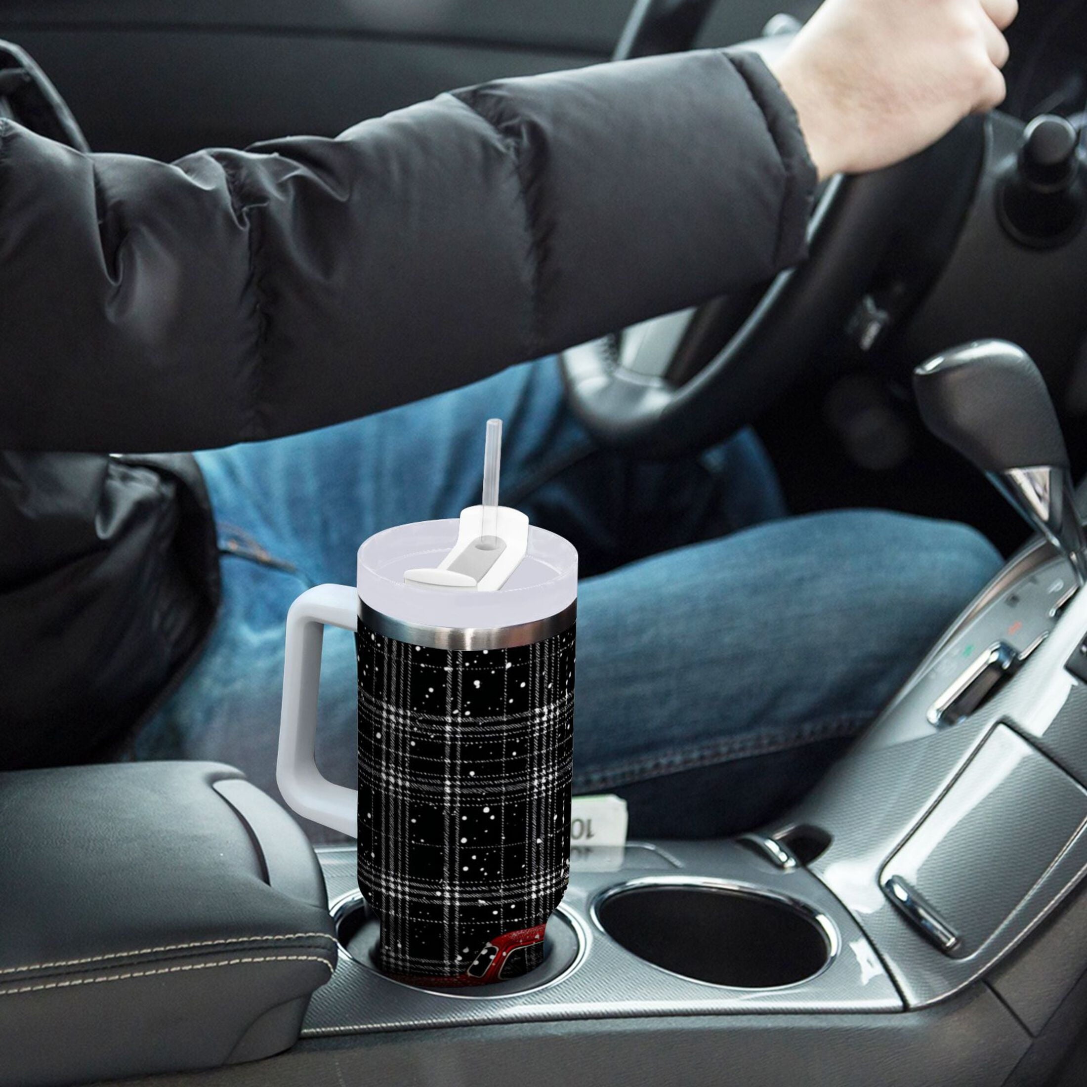 40 oz Insulated Stainless Steel Tumbler Double Wall Stainless Steel Tumbler with 2-Way Drinking Red Truck with Christmas Tree