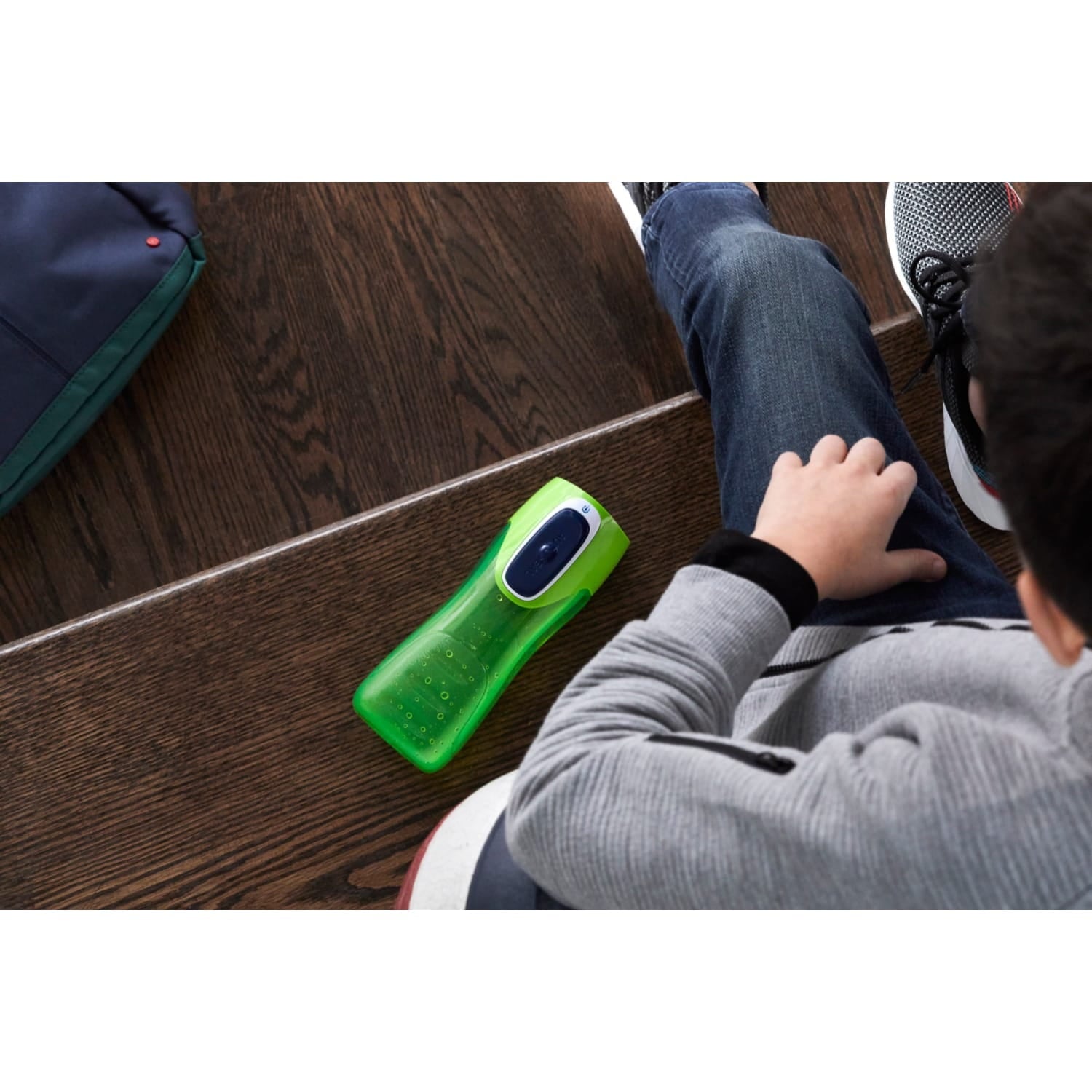 Contigo Kids Trekker Water Bottle with AUTOSEAL Lid Navy Blue and Granny Smith Green, 14 fl oz., 2-pack