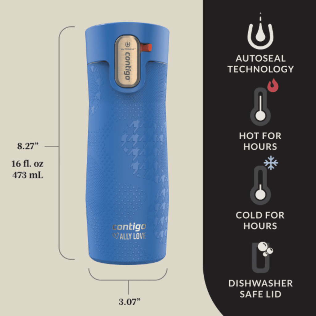 Contigo x Ally Love Autoseal West Loop Vacuum-Insulated Stainless Steel Travel Mug with Easy-Clean Lid, 16 oz, Stellar Jay