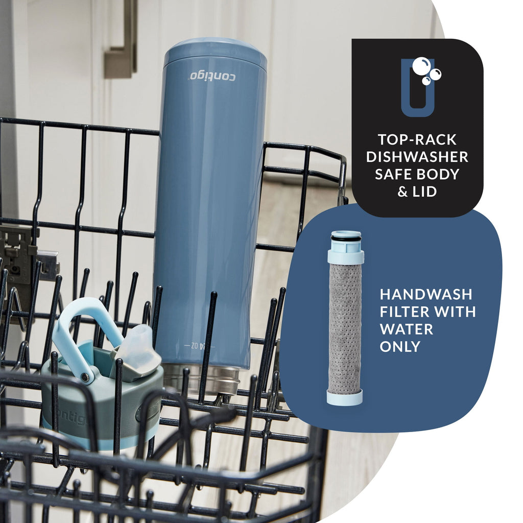 Contigo® Wells Chill Stainless Steel Filter Water Bottle with AUTOSPOUT® Straw Lid, 24 oz., Dark Ice