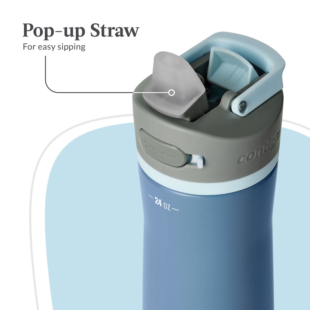 Contigo® Wells Chill Stainless Steel Filter Water Bottle with AUTOSPOUT® Straw Lid, 24 oz., Dark Ice