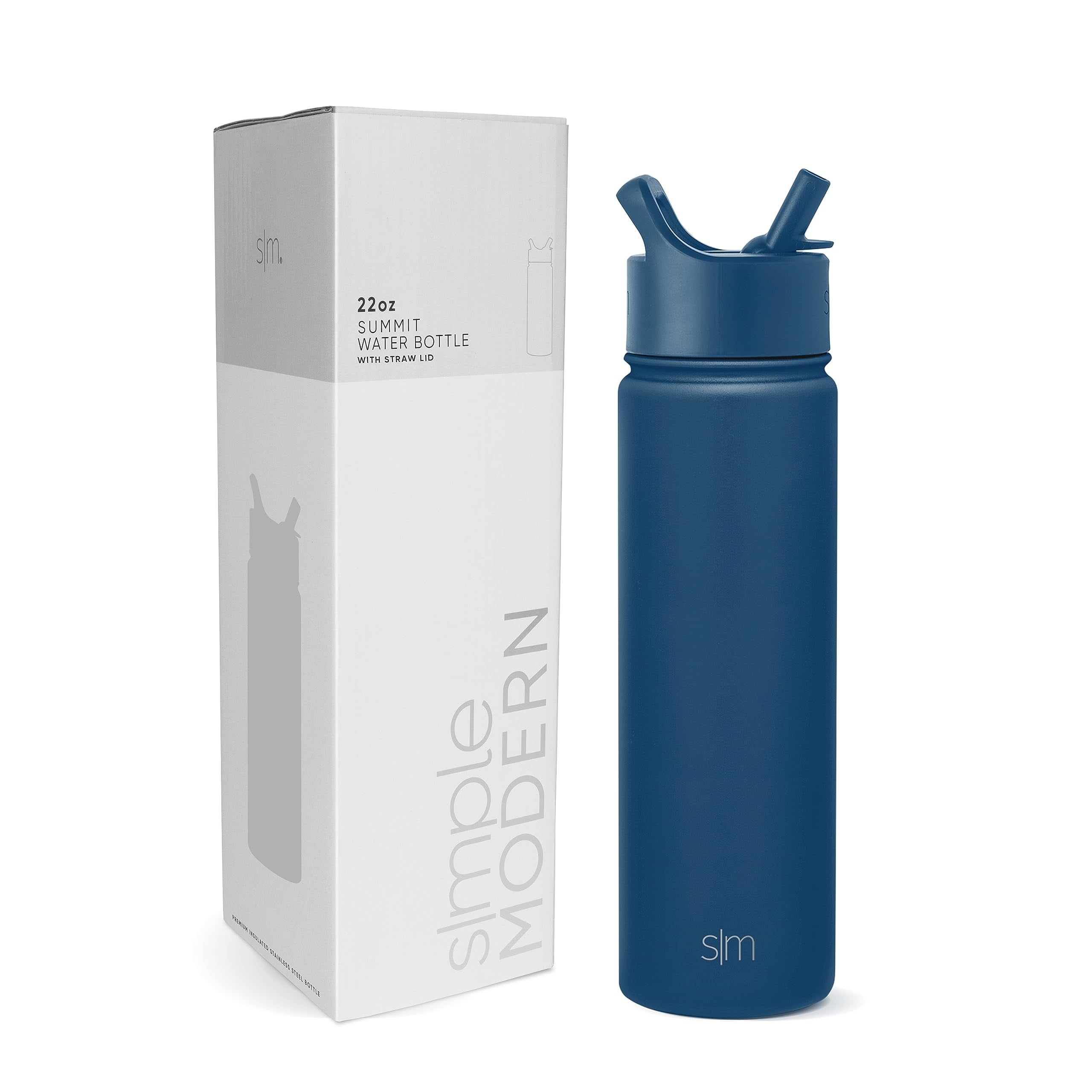 Simple Modern Water Bottle with Straw Lid Vacuum Insulated Stainless Steel Metal Thermos Bottles | Reusable Leak Proof BPA-Free Flask for School | Summit Collection | 22oz, Slumberland