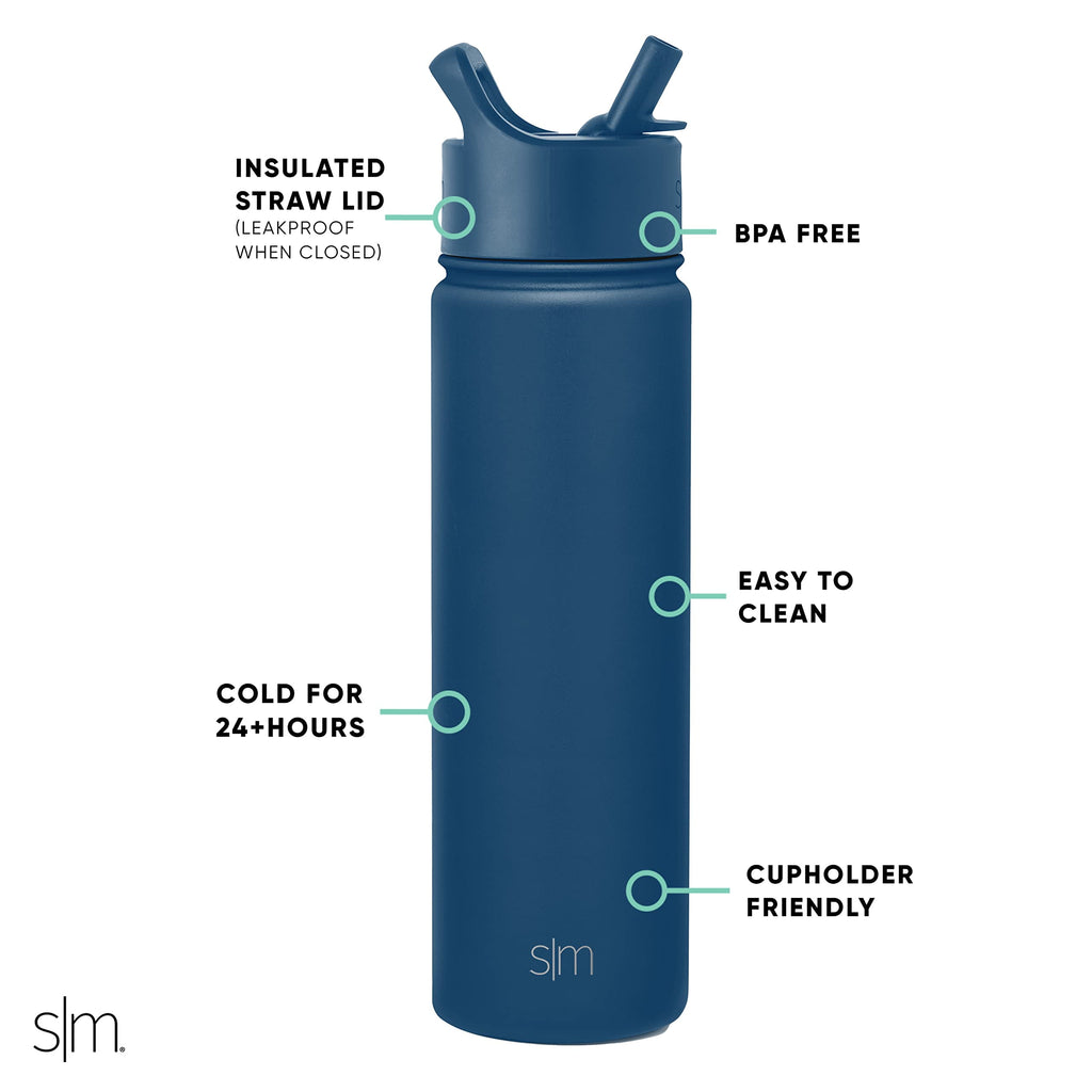 Simple Modern Water Bottle with Straw Lid Vacuum Insulated Stainless Steel Metal Thermos Bottles | Reusable Leak Proof BPA-Free Flask for School | Summit Collection | 22oz, Slumberland
