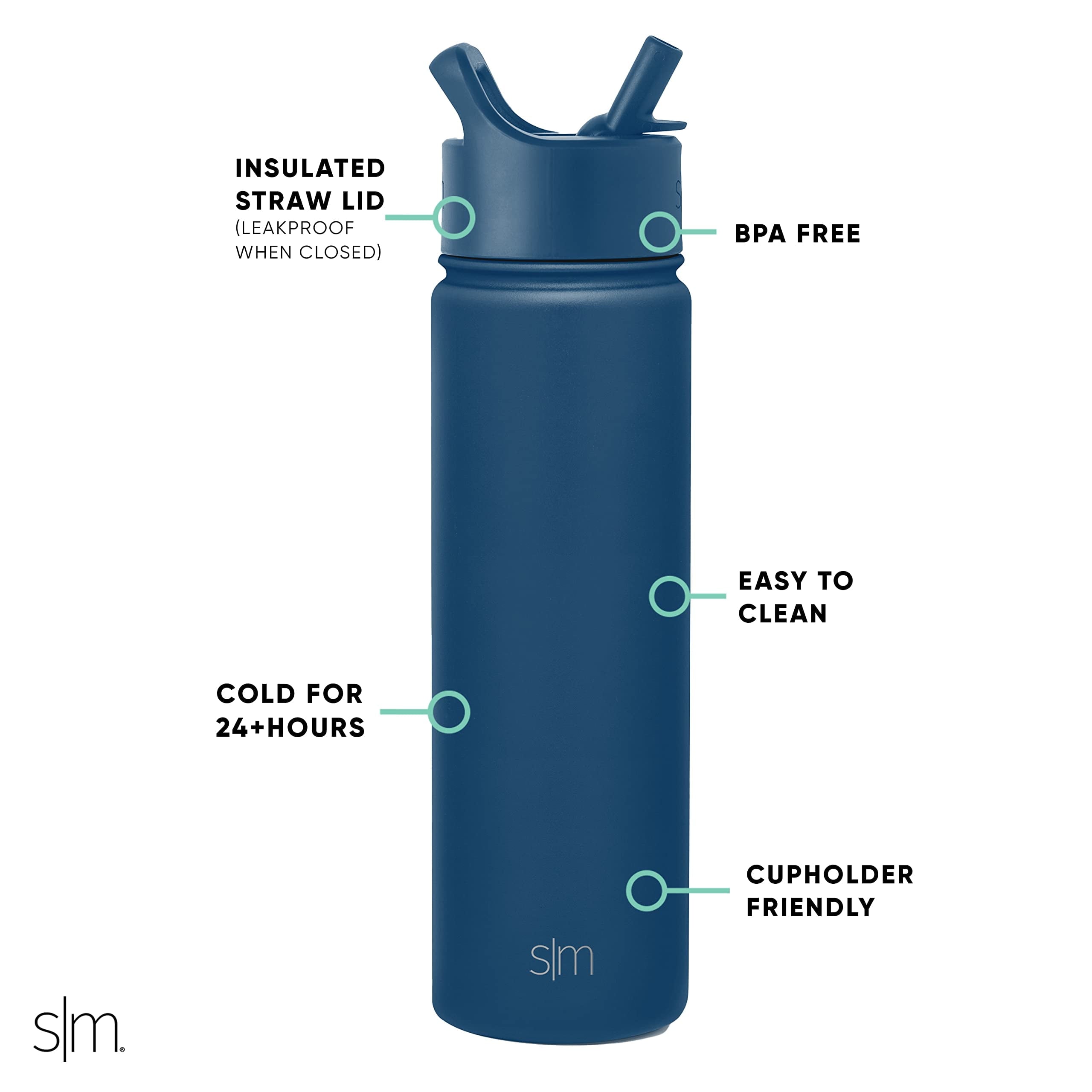 Simple Modern Water Bottle with Straw Lid Vacuum Insulated Stainless Steel Metal Thermos Bottles | Reusable Leak Proof BPA-Free Flask for School | Summit Collection | 22oz, Slumberland