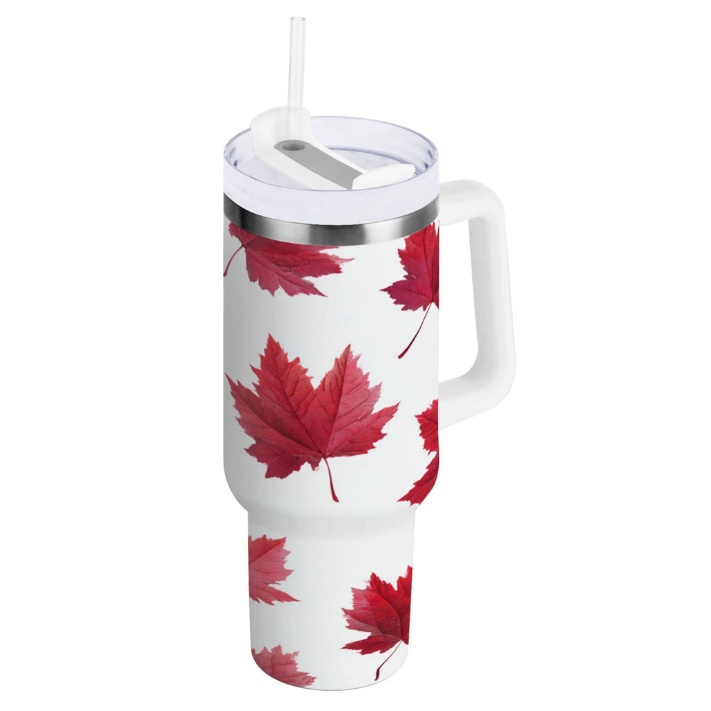 30 oz Insulated Stainless Steel Tumbler Double Wall Stainless Steel Tumbler with 2-Way Drinking Red Maple Leaves