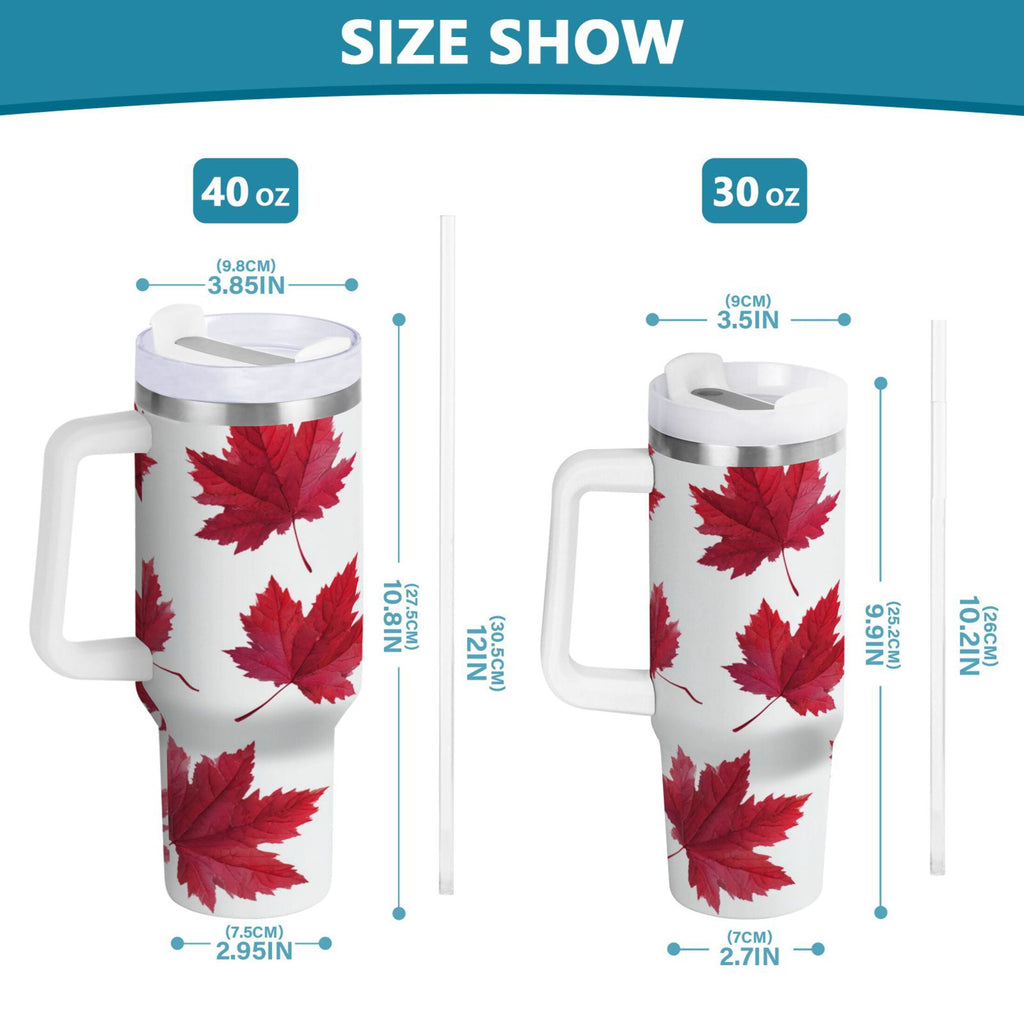 30 oz Insulated Stainless Steel Tumbler Double Wall Stainless Steel Tumbler with 2-Way Drinking Red Maple Leaves