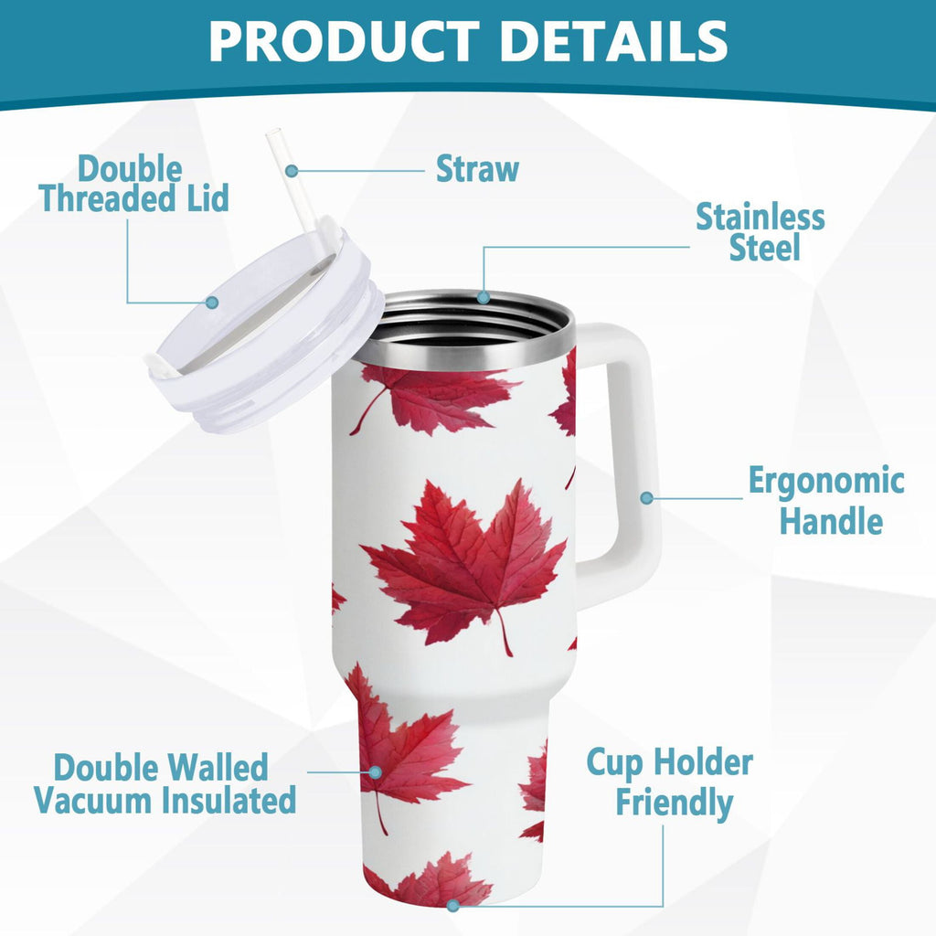 30 oz Insulated Stainless Steel Tumbler Double Wall Stainless Steel Tumbler with 2-Way Drinking Red Maple Leaves