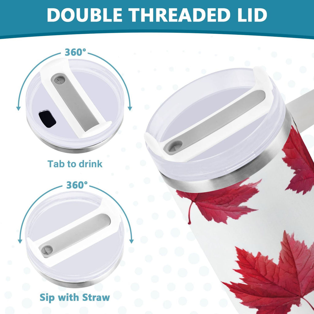30 oz Insulated Stainless Steel Tumbler Double Wall Stainless Steel Tumbler with 2-Way Drinking Red Maple Leaves